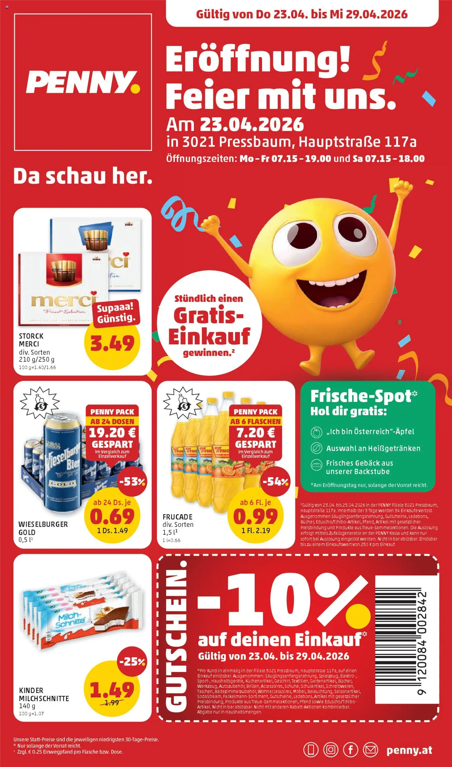 Penny Markt Eröffnung in 3021 Pressbaum gültig ab 23.04.2026 | Seite: 1 | Produkte: Milch, Bier