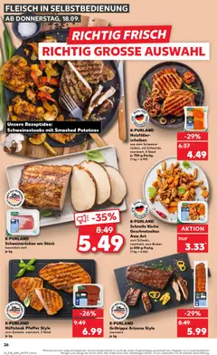 K-PURLAND Hüftsteak Pfeffer Style, vom Schwein, mariniert, 3 Stück je kg – gültig ab 18.09.2025 | Seite: 26 | Produkte: Küche, Pfeffer, Schweinerucken, Fleisch