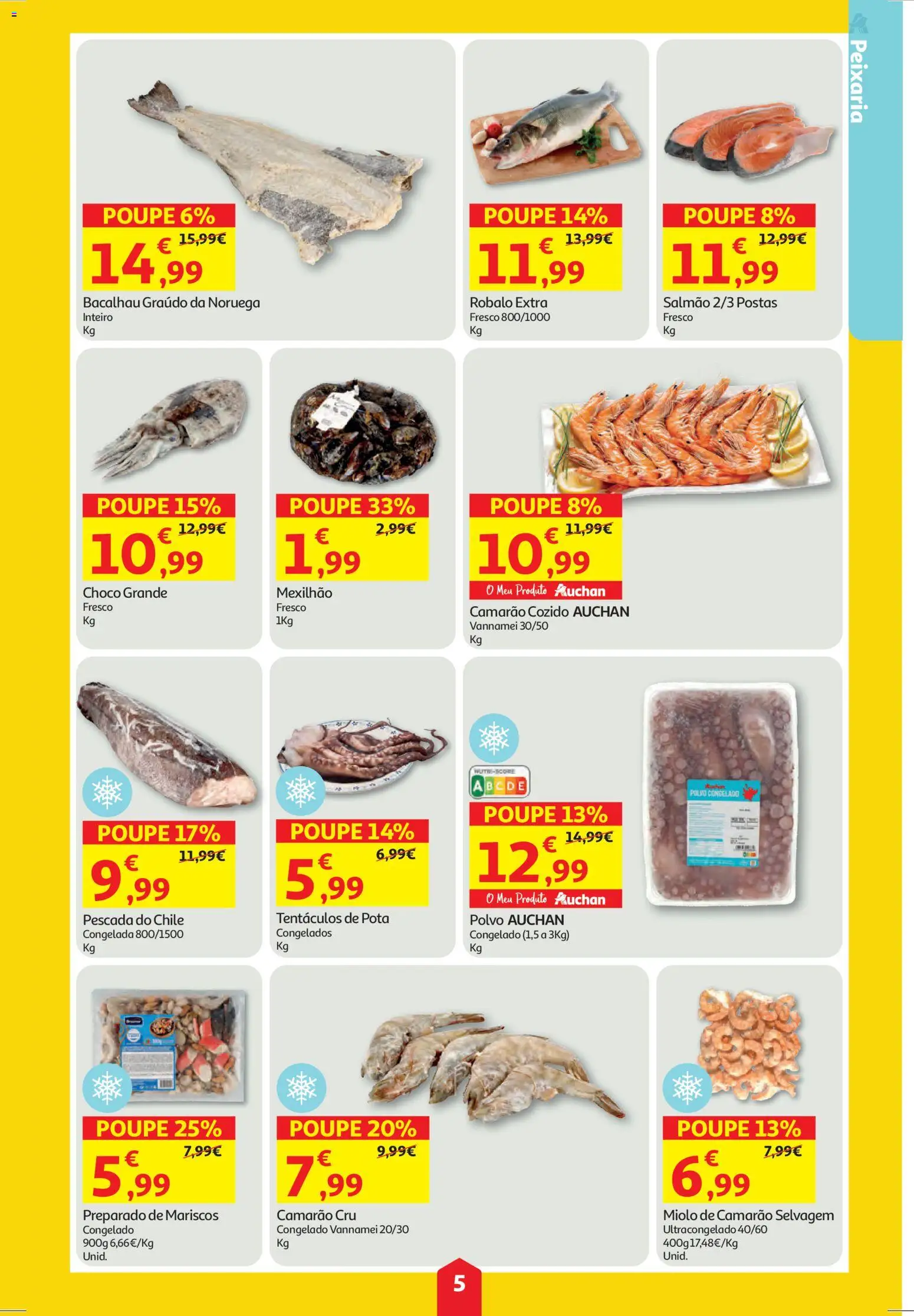 Auchan folheto │ válido de 11.12.2025 | Página: 5 | Produtos: Bacalhau, Pescada, Polvo, Camarão