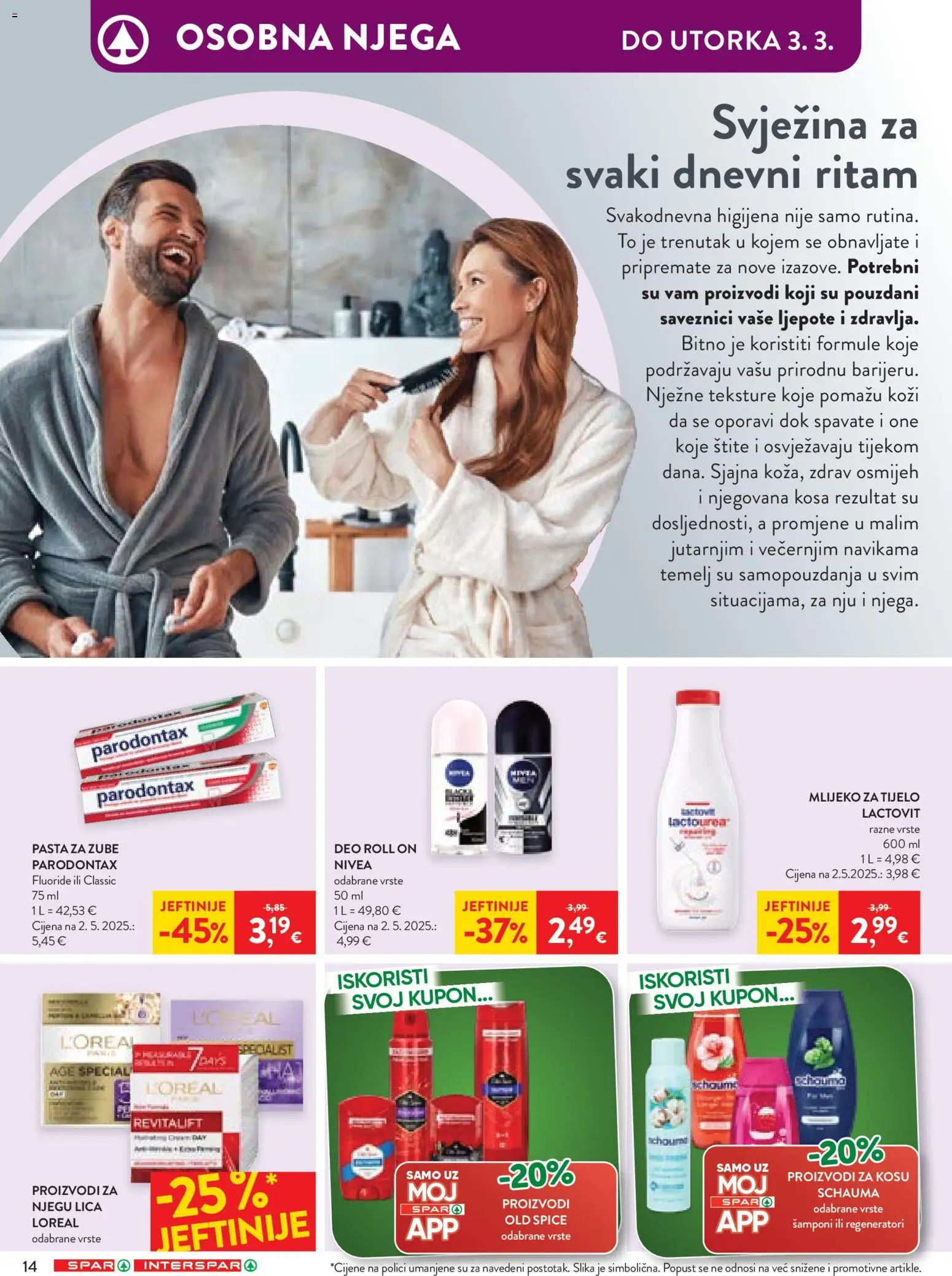 Spar katalog | vrijedi od 25.02.2026 | Stranica: 20 | Proizvodi: Roll on, Mlijeko za tijelo, Pasta za zube, Parodontax