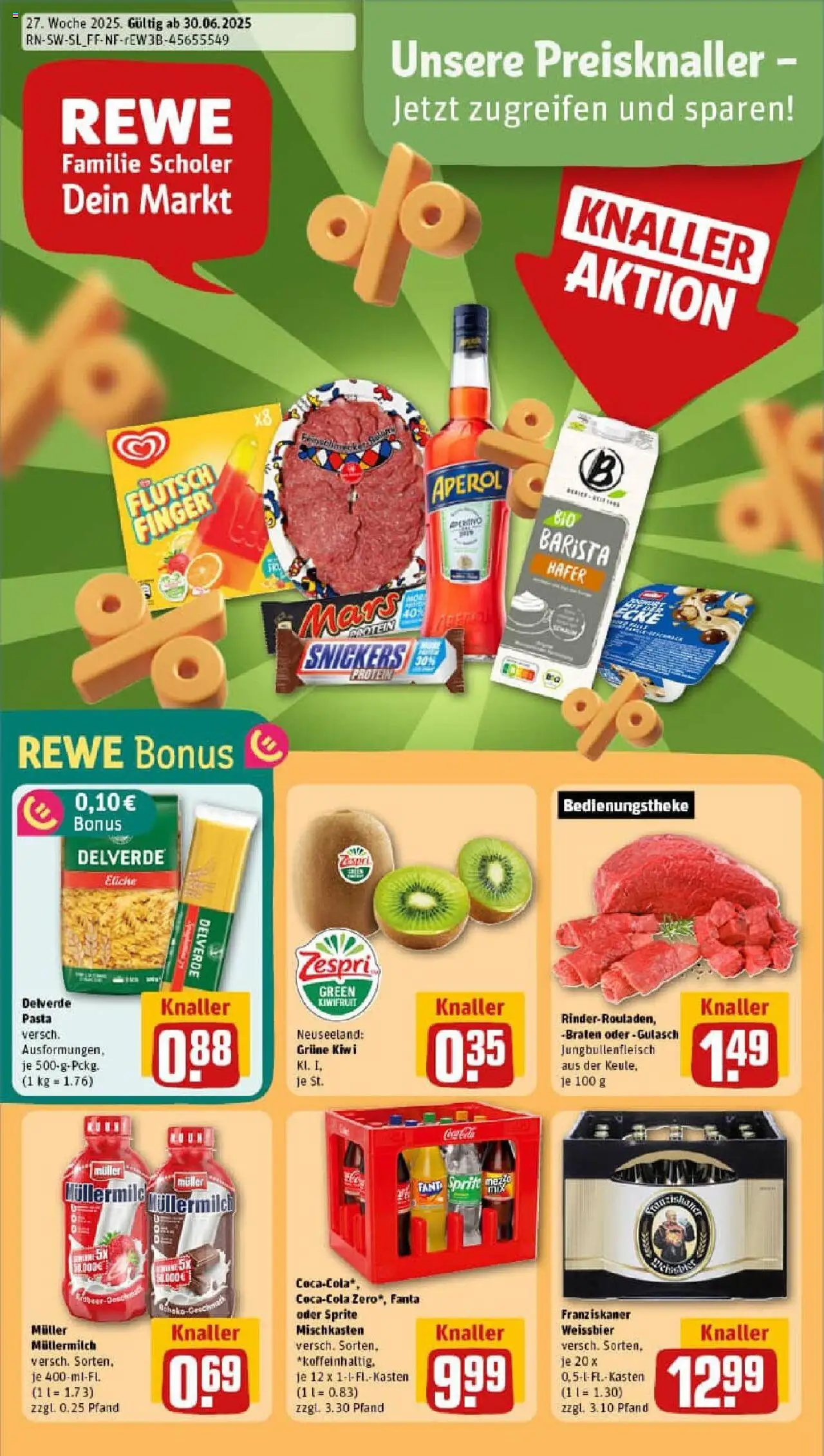 Rewe prospekt Schiffweiler / Landsweiler	 - gültig ab dem 29.06.2025 | Seite: 1 | Produkte: Weißbier, Mars, Gulasch, Müllermilch