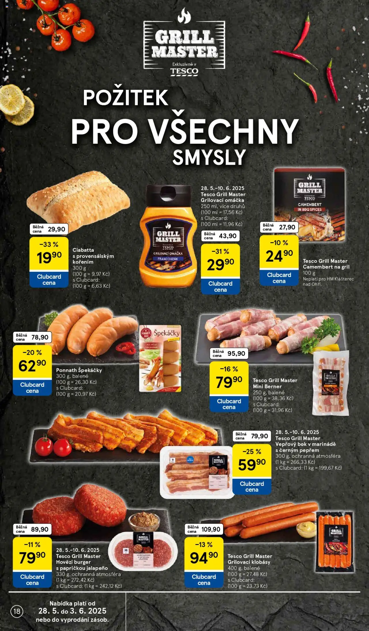 Tesco leták - Hypermarket od 28.05.2025 | Strana: 18 | Produkty: Hovězí, Vepřový bok, Klobásy, Hovězí burger