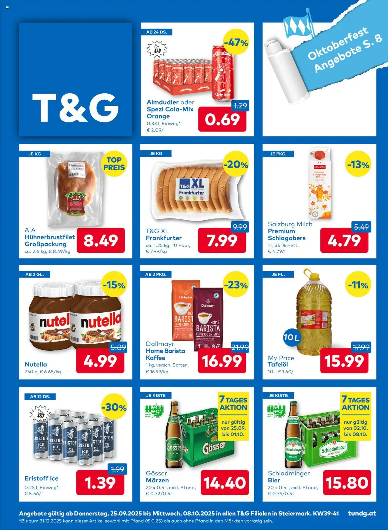 T&G Steiermark gültig ab 25.09.2025 | Seite: 1 | Produkte: Milch, Kaffee, Bier