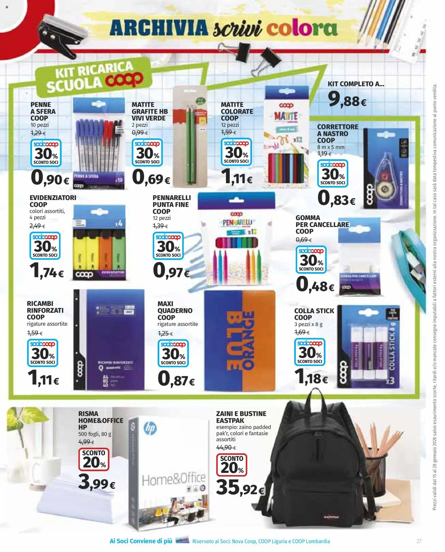 Volantino Ipercoop del 15.01.2026 | Pagina: 27 | Prodotti: Zaino, Colla, Penne, Correttore