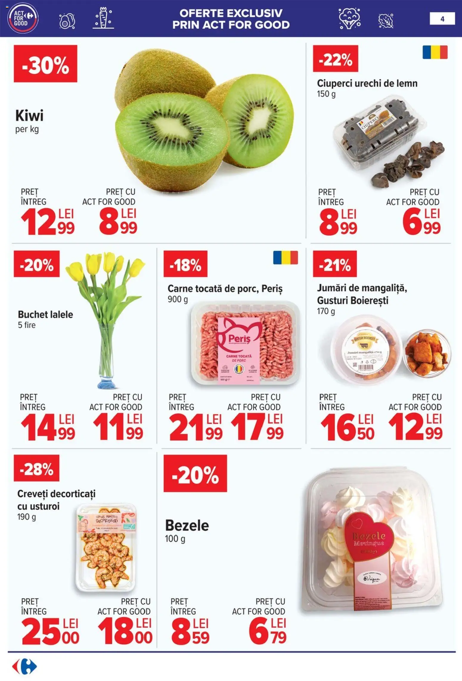 Noul catalog Carrefour – valabil de la 28.01.2026 | Pagină: 4 | Produse: Ciuperci, Carne tocată, Kiwi, Usturoi