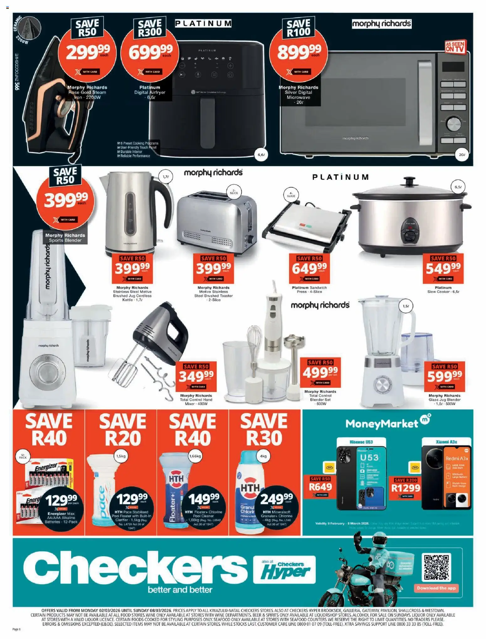 New Checkers catalogue – valid from 02.03.2026 | Page: 8 | Products: Kettle, Toaster, Beer, Seafood