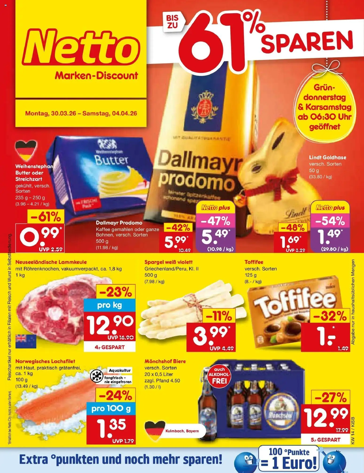 Netto Marken-Discount Prospekt Oberhaid	 – gültig ab 30.03.2026 | Seite: 1 | Produkte: Monchshof, Dallmayr, Wurst, Dallmayr prodomo