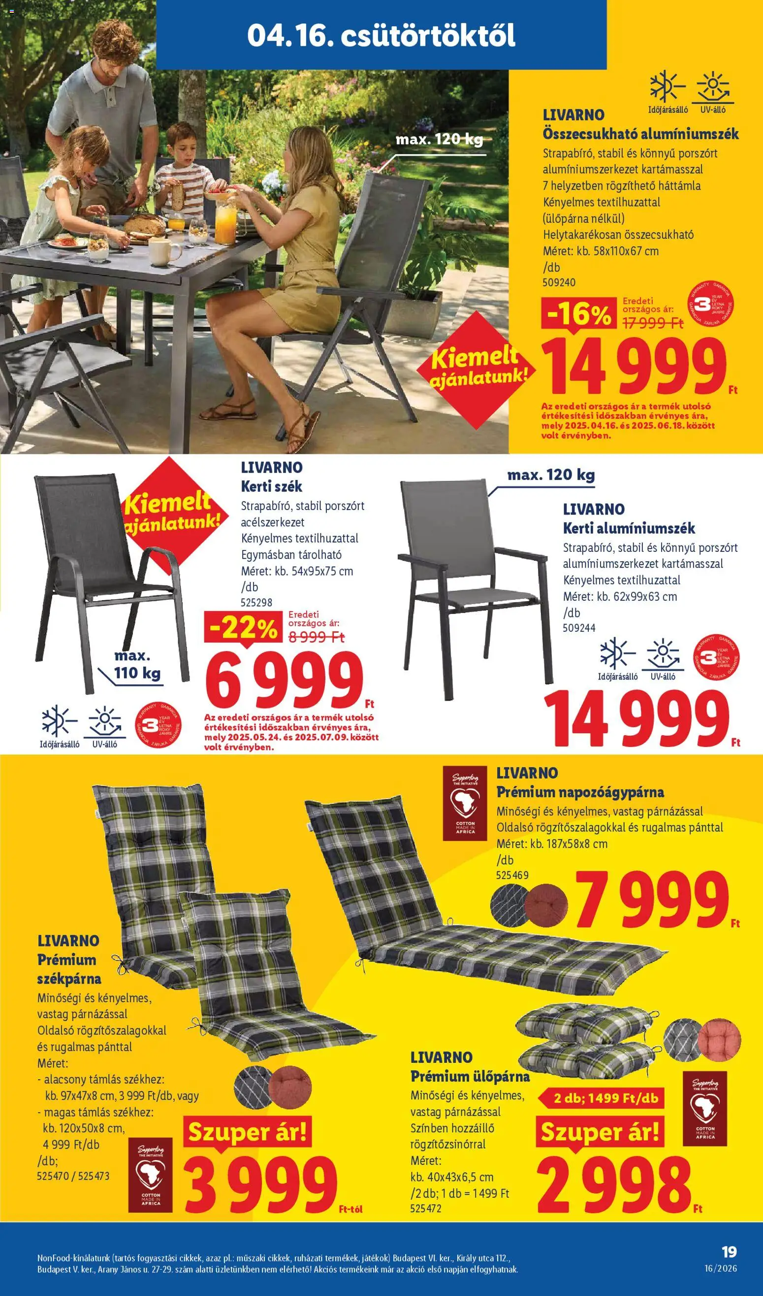 Lidl akciós ujság - amely érvényes a következő dátumtól: 16.04.2026 | Oldal: 19 | Termékek: Játékok, Kerti szék, Szék, Ülőpárna