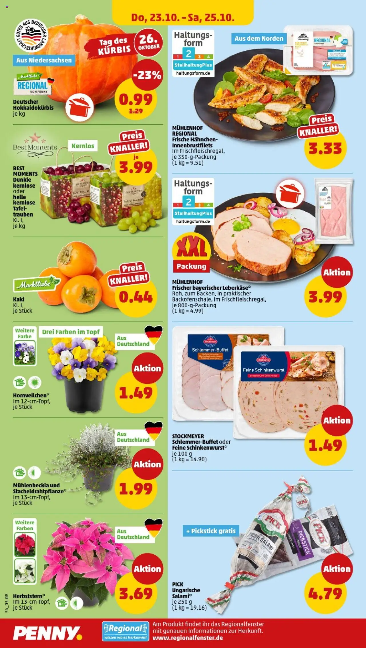 Penny - Niedersachsen – gültig ab 20.10.2025 | Seite: 34 | Produkte: Hahnchen, Trauben, Kaki, Kürbis
