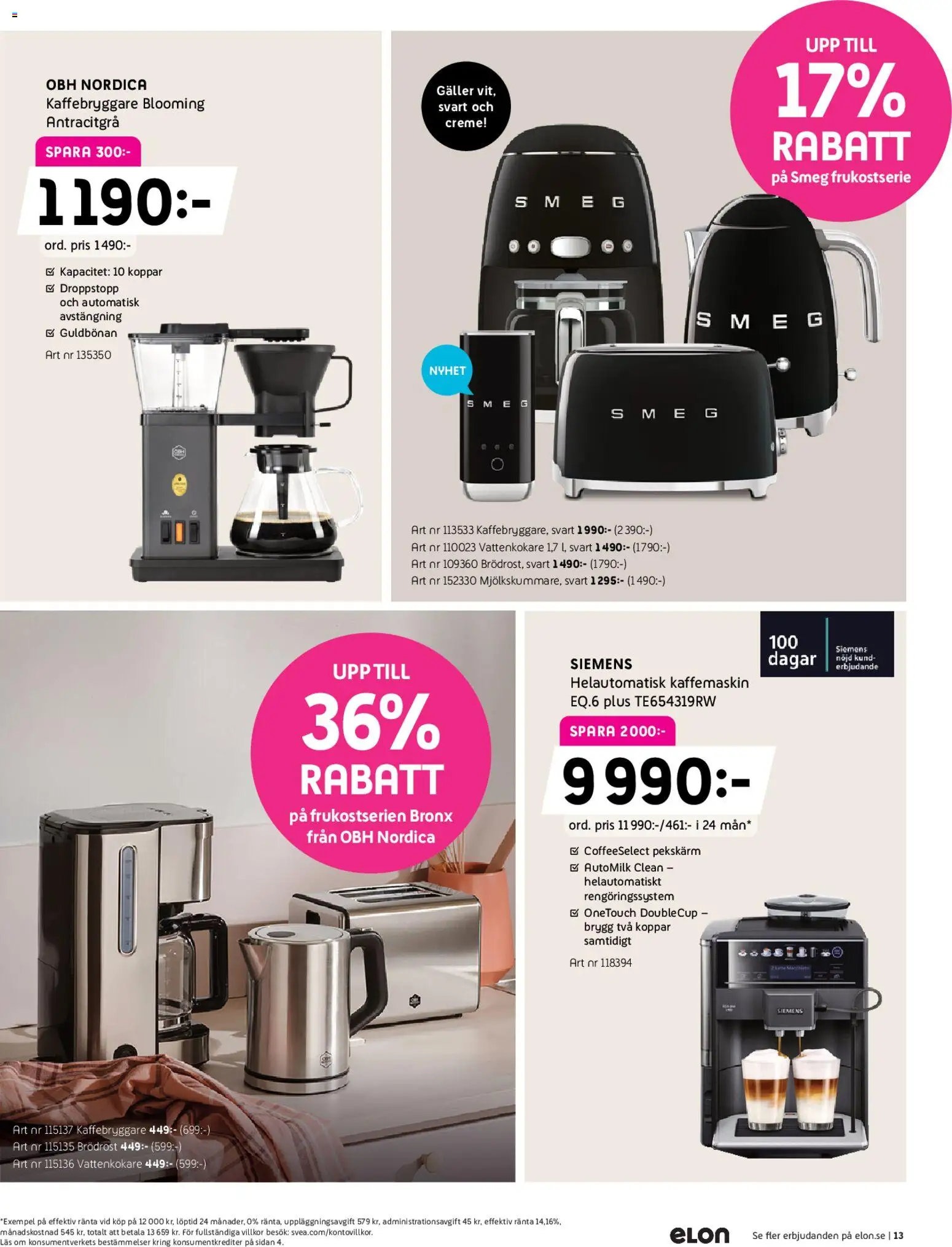 Elon reklamblad aktuell från 26.01.2026 | Sida: 13 | Produkter: Kaffebryggare, Vattenkokare, Brödrost, Galler