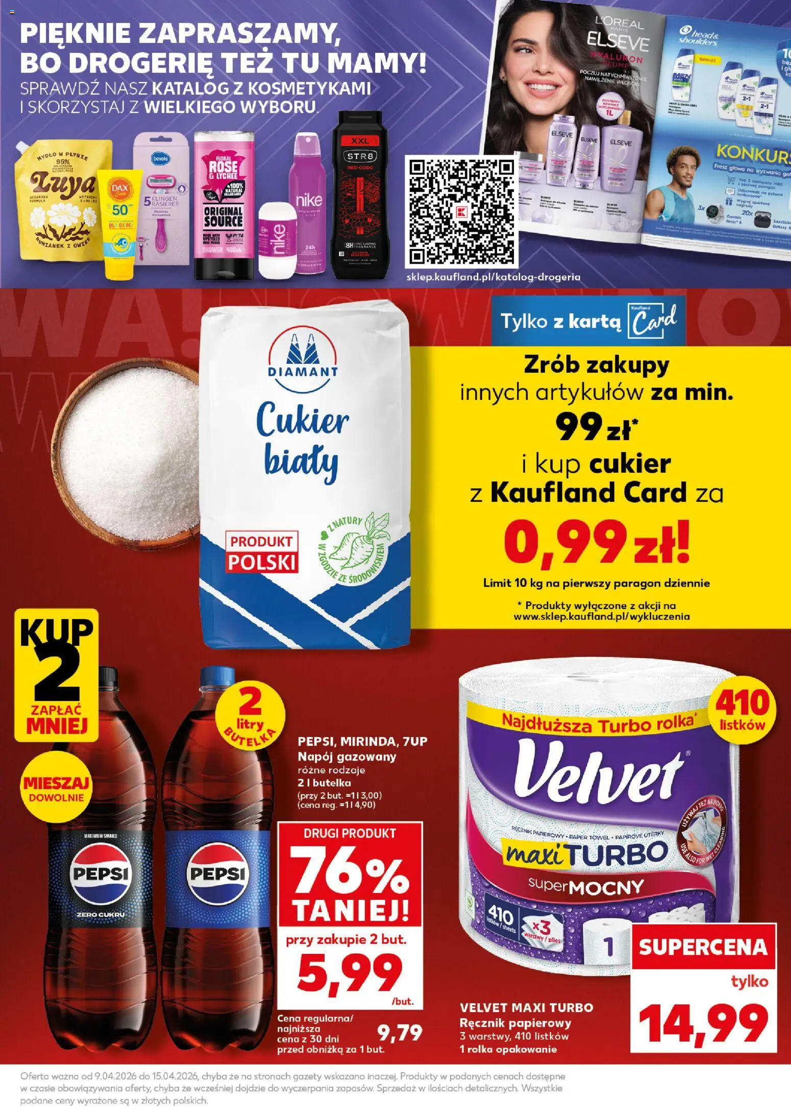 Kaufland Polsko leták - Mocny start od 13.04.2026 | Strana: 5 | Produkty: Pepsi, Utěrky, Velvet, Drogerie