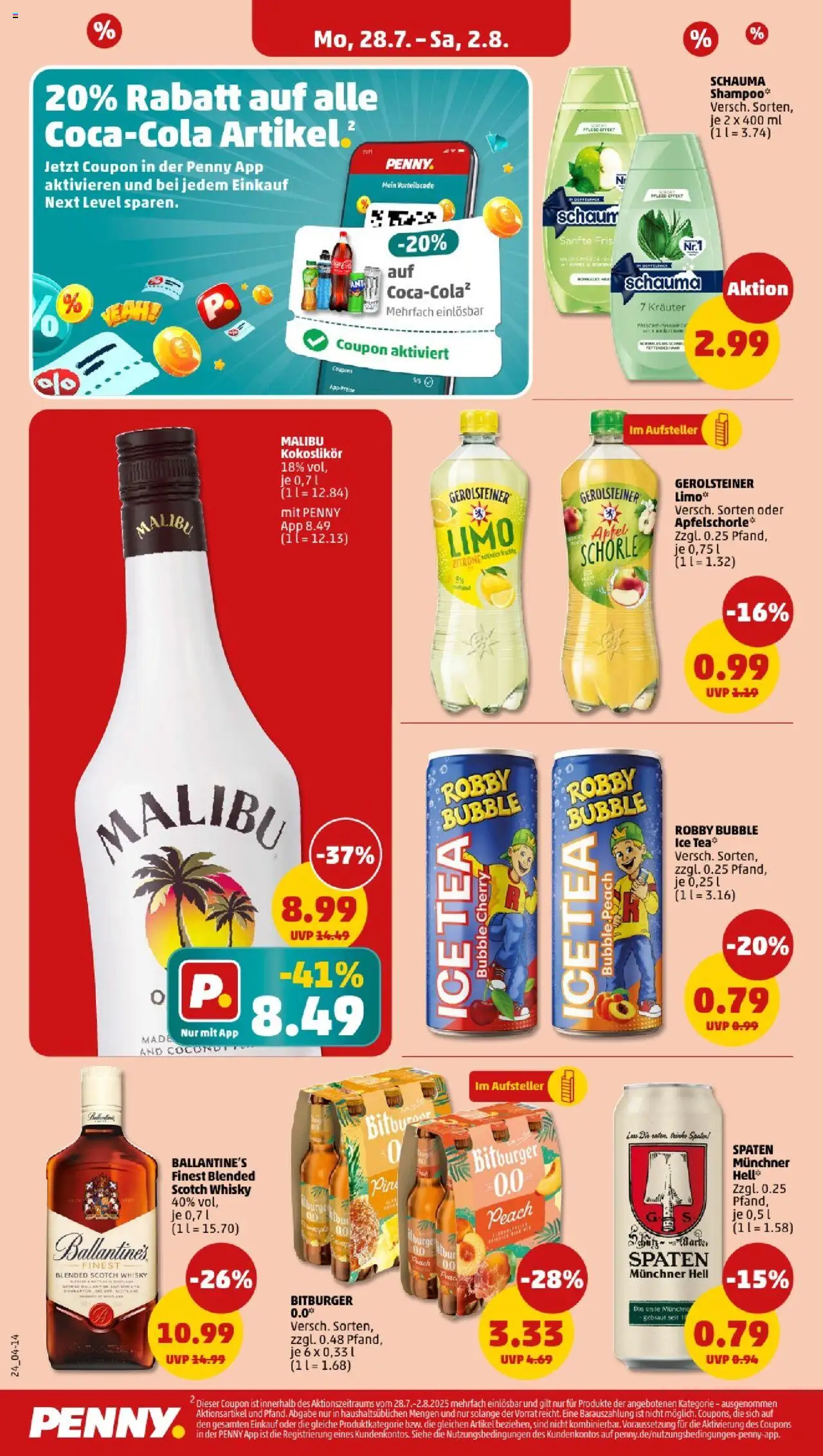 Penny - Bayern - gültig ab dem 28.07.2025 | Seite: 24 | Produkte: Whisky, Bitburger, Schauma shampoo, Gerolsteiner