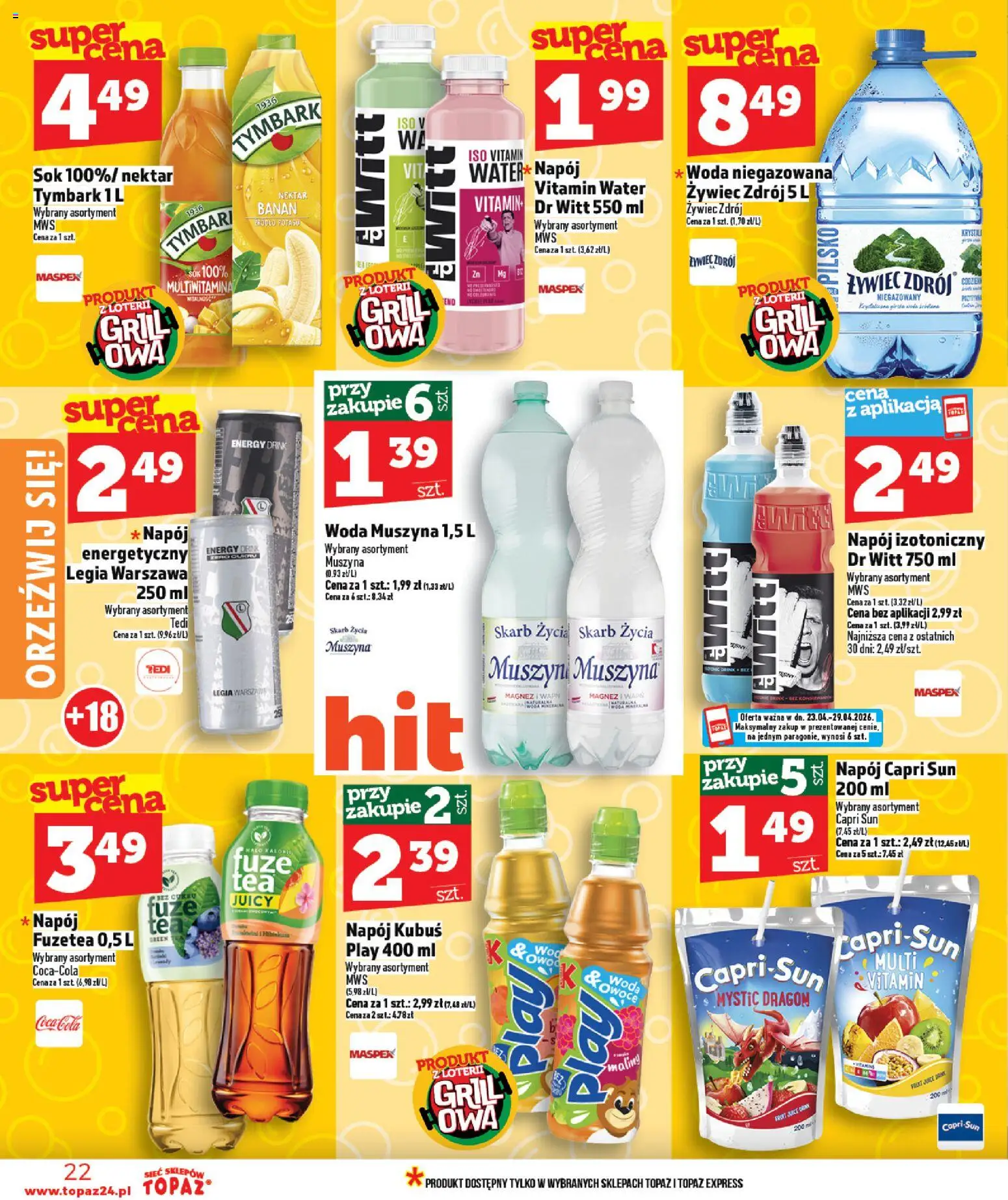 Topaz gazetka od 23.04.2026 | Strona: 22 | Produkty: Coca cola, Sok, Banan, Woda