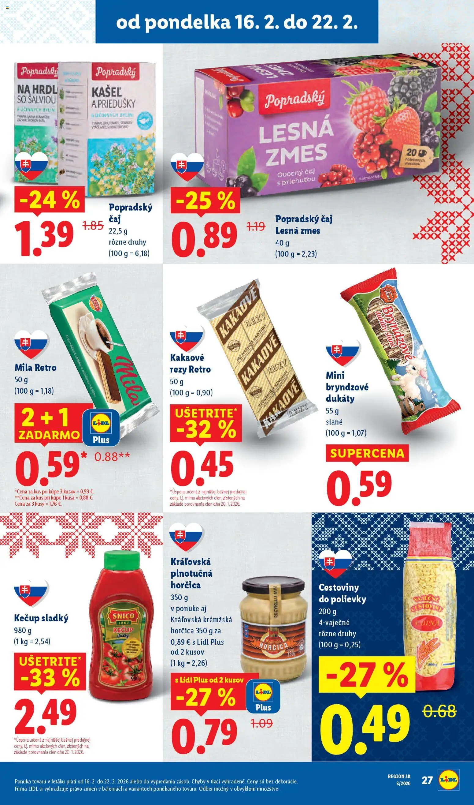 Nové Lidl akcie – leták je platný od 19.02.2026 | Strana: 61 | Produkty: Čaj, Cestoviny, Kečup, Mila