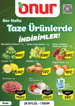 25.09.2025 tarihinden itibaren geçerli olan Onur Market kataloğu önizlemesi