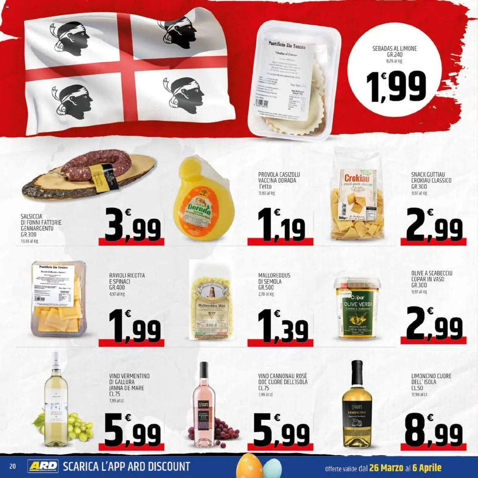 Volantino ARD Discount del 26.03.2026 | Pagina: 20 | Prodotti: Vino, Ravioli, Provola, Vaso
