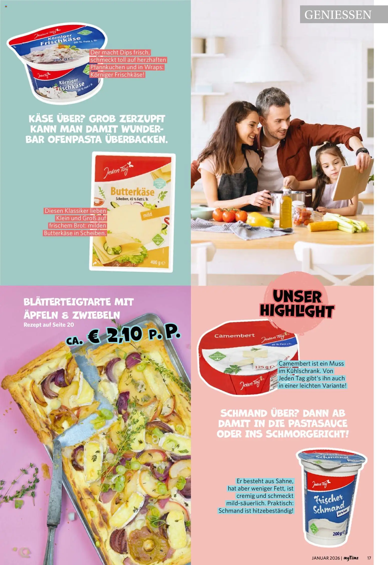 Famila Nordwest  myTime Januar 2026 – gültig ab 01.01.2026 | Seite: 17 | Produkte: Käse, Pfannkuchen, Zwiebeln, Brot
