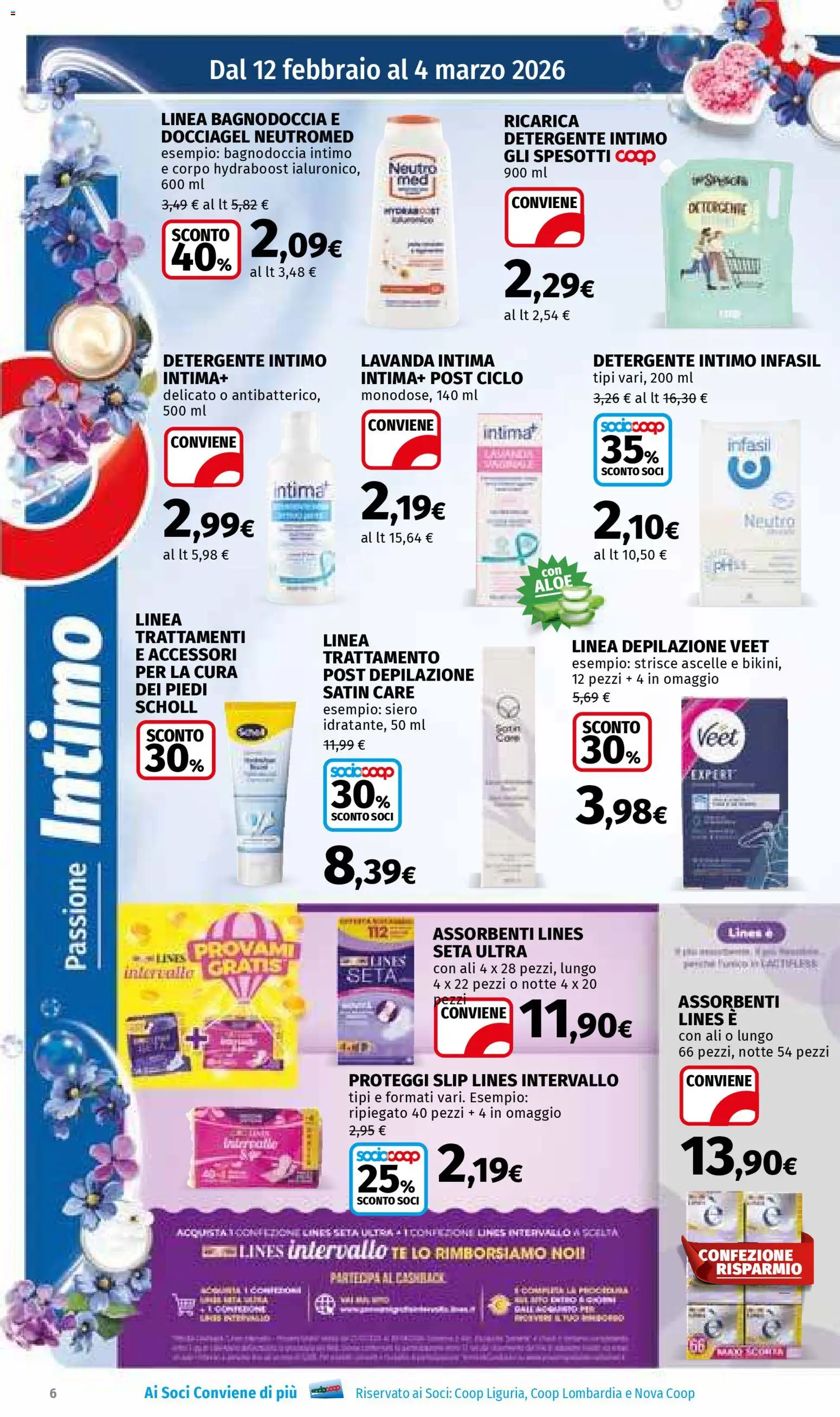 Volantino Ipercoop del 12.02.2026 | Pagina: 6 | Prodotti: Proteggi slip, Detergente, Slip, Lavanda