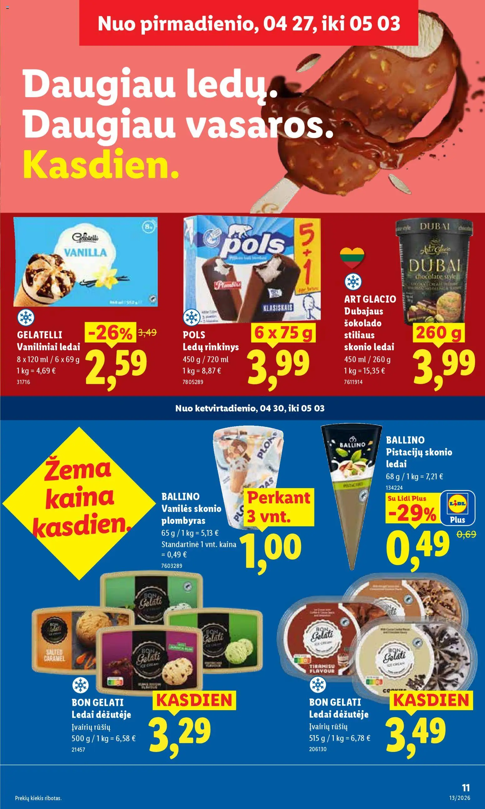 LIDL akcijos nuo 27.04.2026 | Puslapis: 11 | Prekių: Ledai, Plombyras