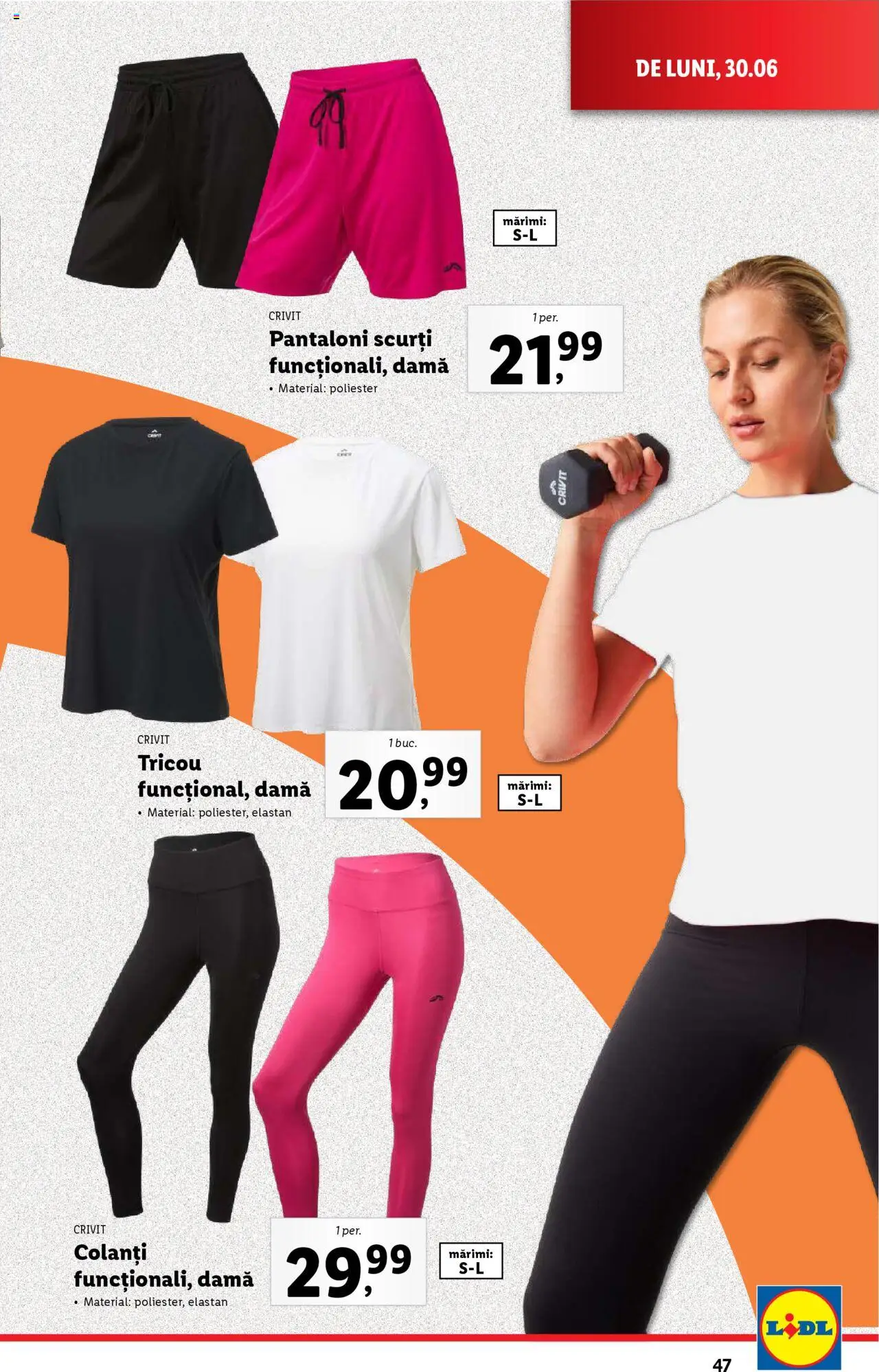 Catalog Lidl – valabil de la 30.06.2025 | Pagină: 47 | Produse: Tricou, Pantaloni, Pantaloni scurți, Colanți