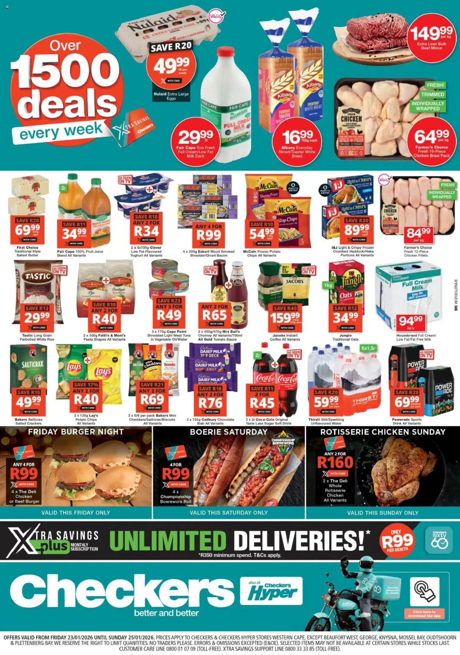 New Checkers catalogue – valid from 23.01.2026 | Page: 1 | Products: Chutney, Boerewors, Oats, Chicken