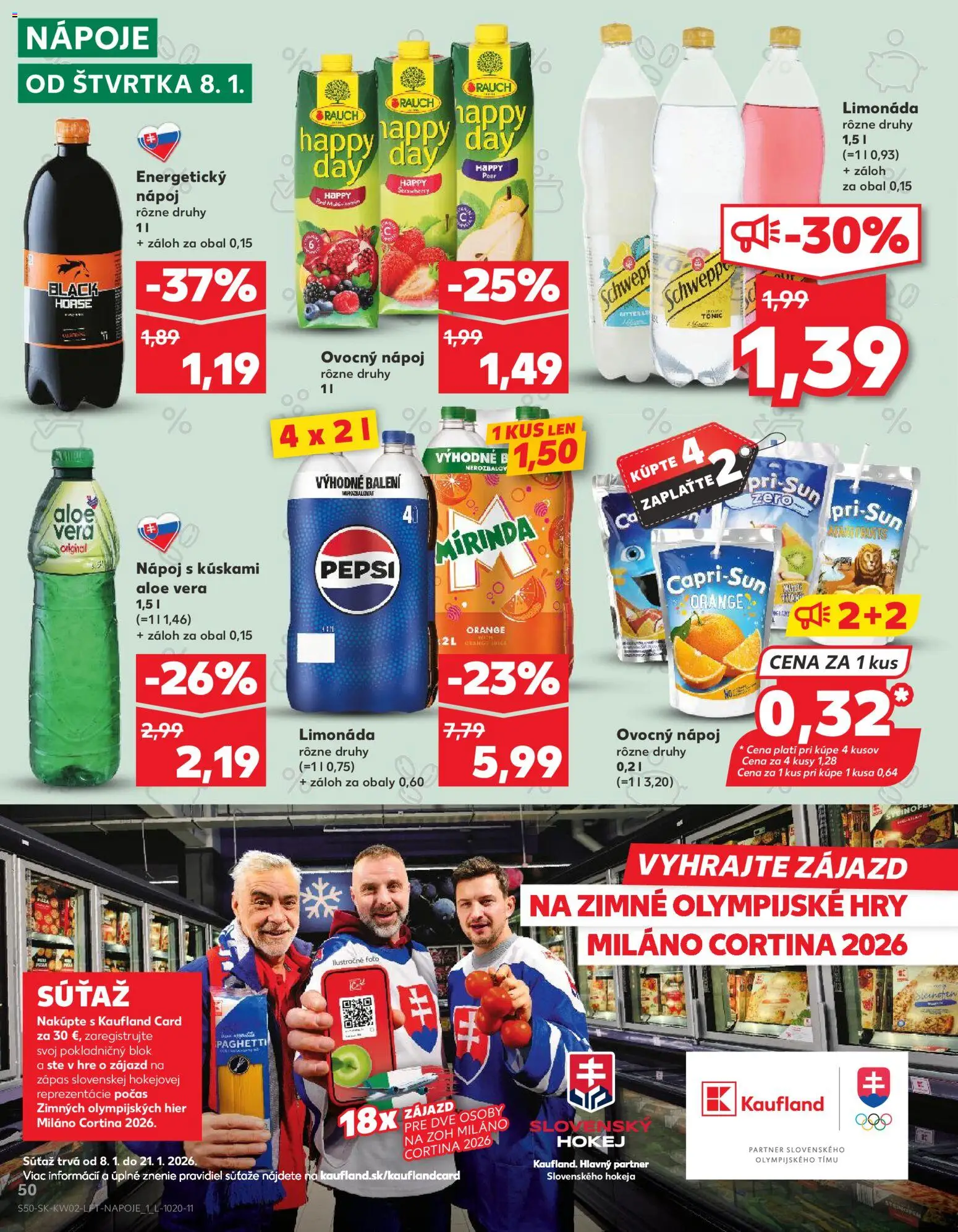 Nové Kaufland akcie – leták je platný od 08.01.2026 | Strana: 50 | Produkty: Pepsi, Mirinda, Energetický nápoj