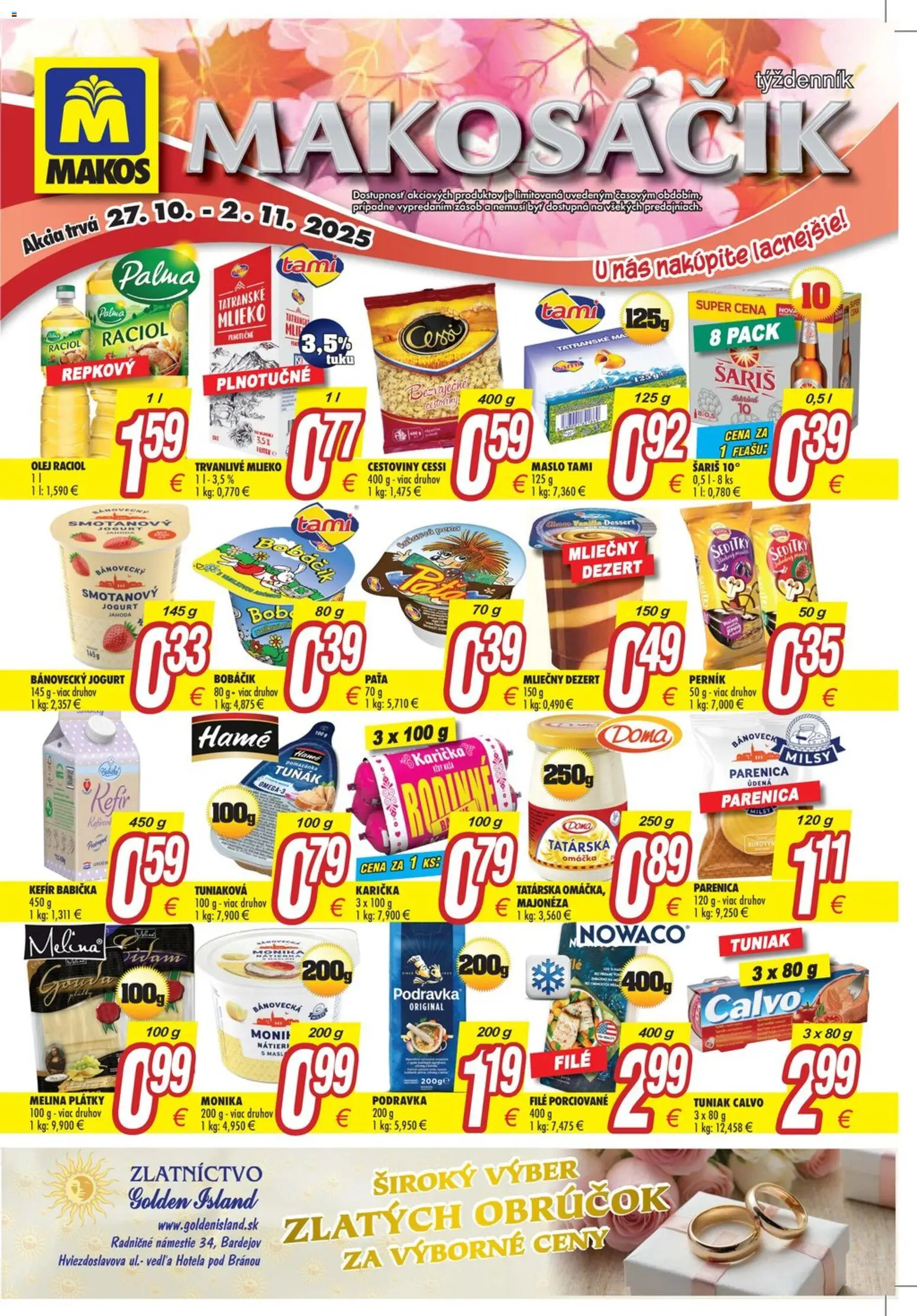 Nové Makos akcie – leták je platný od 27.10.2025 | Strana: 2 | Produkty: Mlieko, Jogurt, Cestoviny, Omáčka