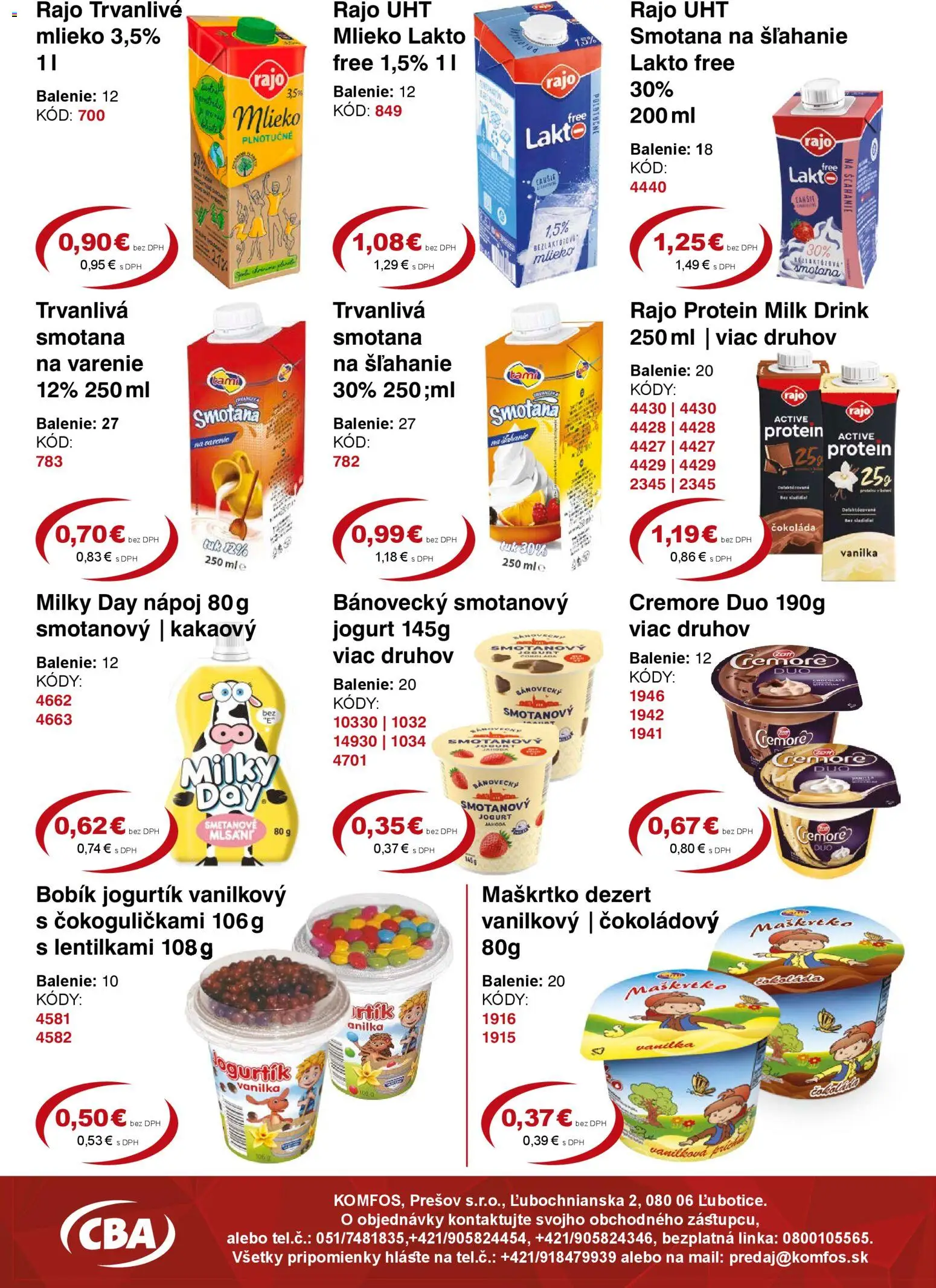 Nové CBA Komfos akcie – leták je platný od 08.12.2025 | Strana: 2 | Produkty: Mlieko, Jogurt, Protein, Čokoláda