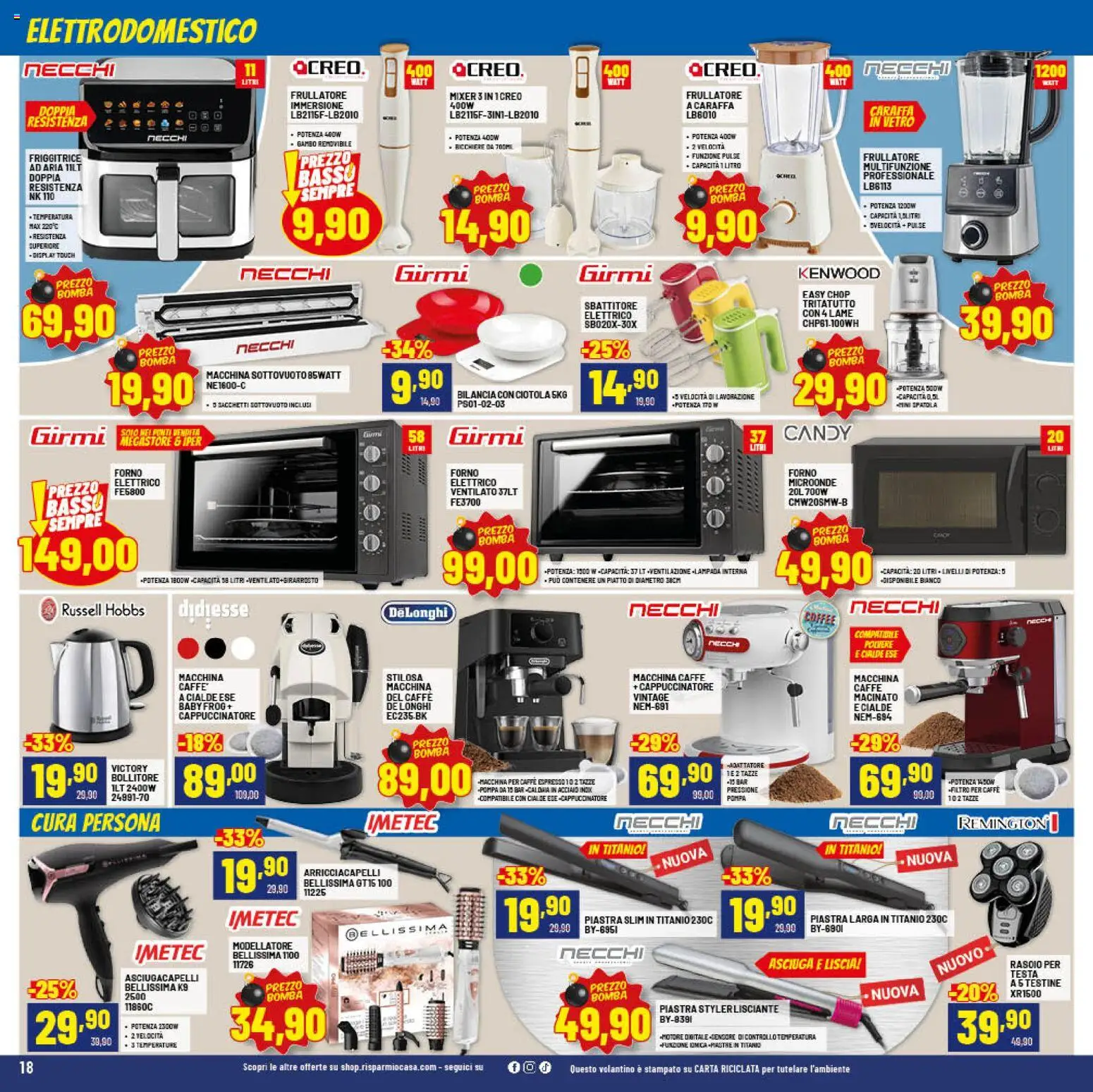 Volantino RisparmioCasa del 26.03.2026 | Pagina: 18 | Prodotti: Arricciacapelli, Tritatutto, Bilancia, Asciugacapelli
