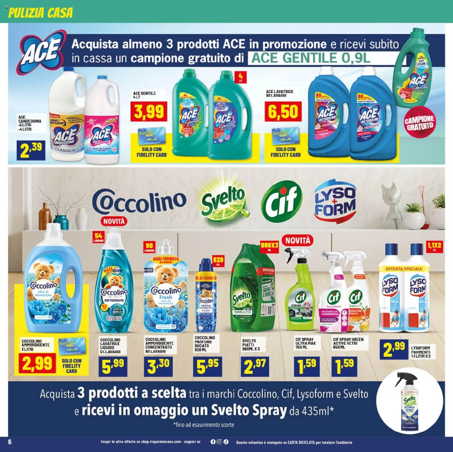 Volantino RisparmioCasa del 07.01.2026 | Pagina: 6 | Prodotti: Ammorbidente, Candeggina, Lavatrice, Profumo