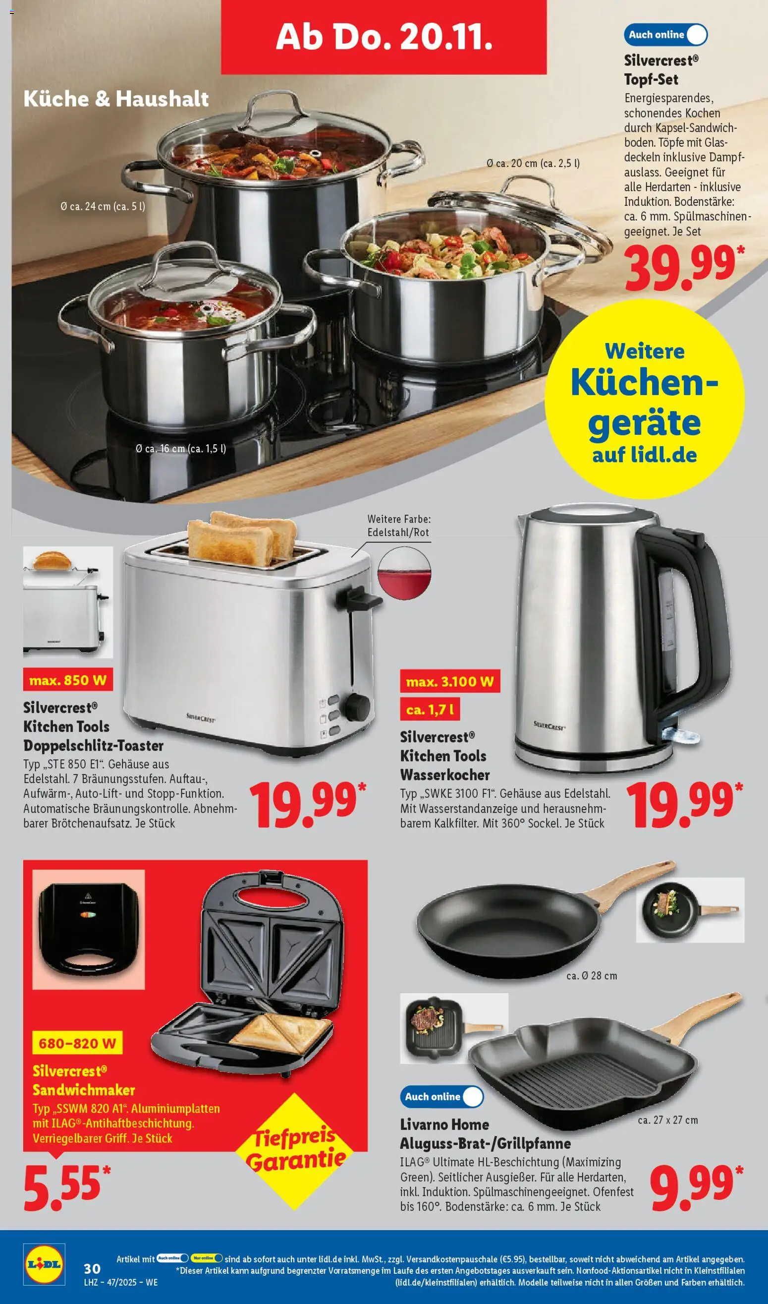 Lidl Prospekt Aarbergen – gültig ab 17.11.2025 | Seite: 44 | Produkte: Wasserkocher, Sandwichmaker, Küche, Kuchen