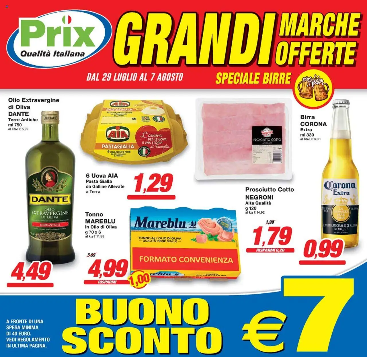 Volantino Prix del 29.07.2025 | Pagina: 1 | Prodotti: Birra, Olio, Prosciutto, Pinne