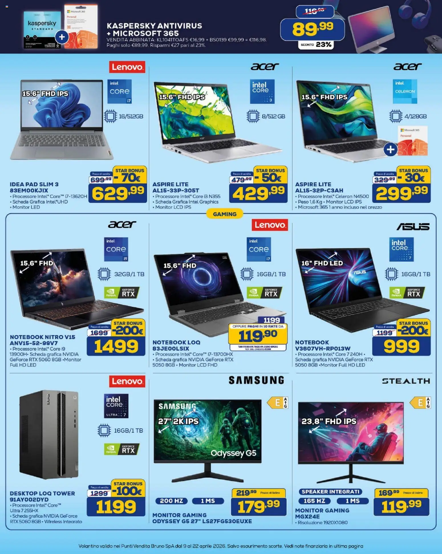 Volantino BRUNO del 09.04.2026 | Pagina: 15 | Prodotti: Monitor, Notebook, Speaker, Samsung