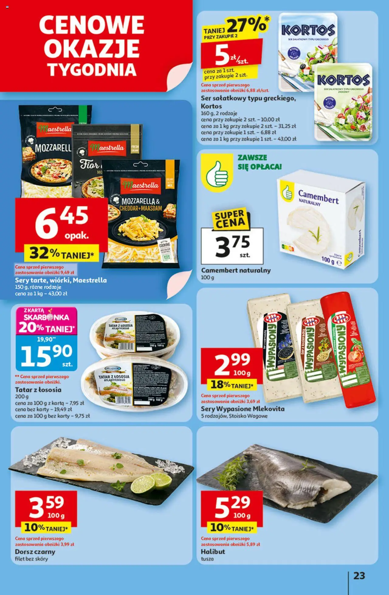 Auchan Gazetka - Odlotowe ceny na start szkoły Hipermarket od 14.08.2025 | Strona: 23 | Produkty: Karta, Dorsz, Halibut, Ser
