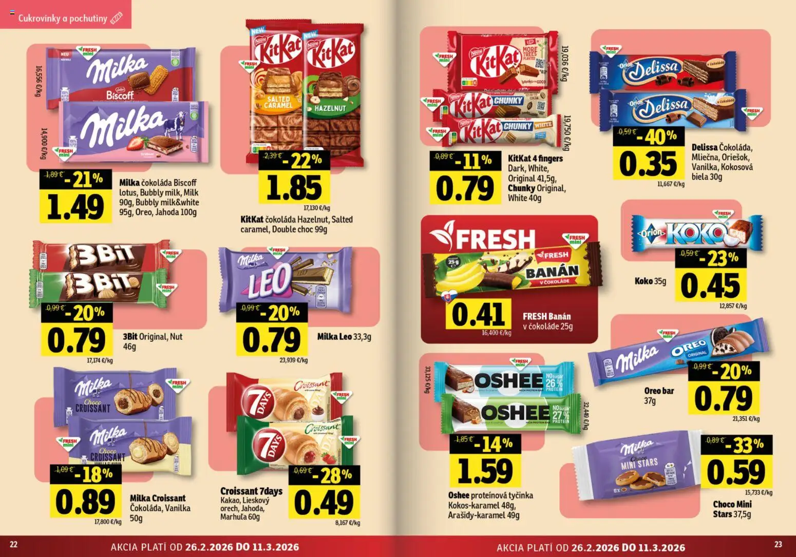 Nové Fresh akcie – leták je platný od 26.02.2026 | Strana: 12 | Produkty: Croissant, Protein, Čokoláda, Milka