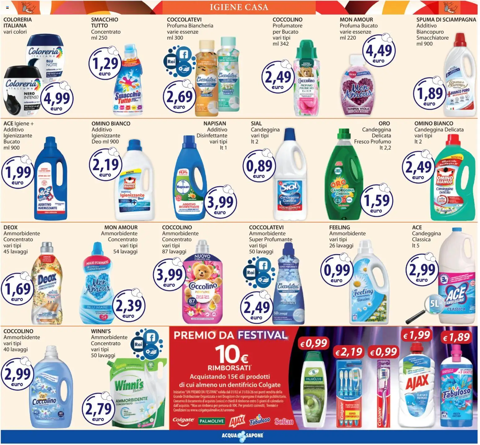 Volantino Acqua e Sapone del 12.03.2026 | Pagina: 19 | Prodotti: Sapone, Ammorbidente, Smacchiatore, Candeggina