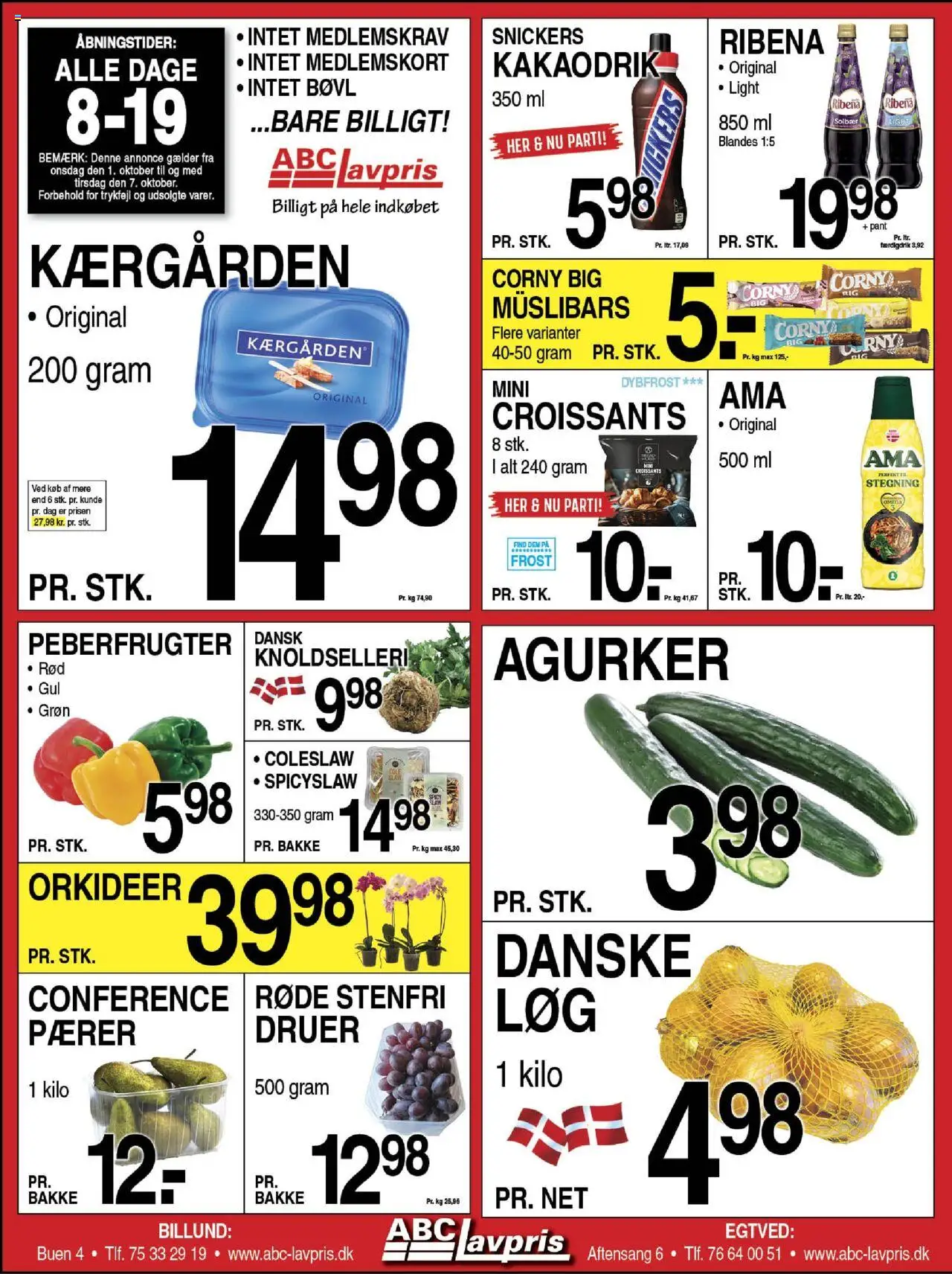 Abc Lavpris tilbudsavis – gyldig fra 01.10.2025 | Side: 1 | Produkter: Agurker, Peberfrugter, Pærer