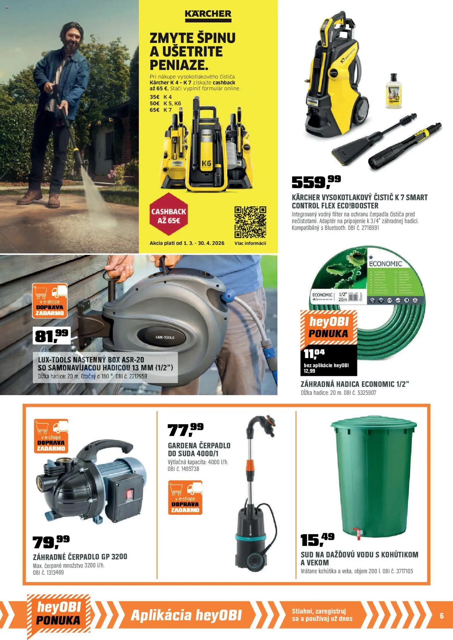 Nové OBI akcie – leták je platný od 01.04.2026 | Strana: 7 | Produkty: Čerpadlo, Kärcher, Adaptér