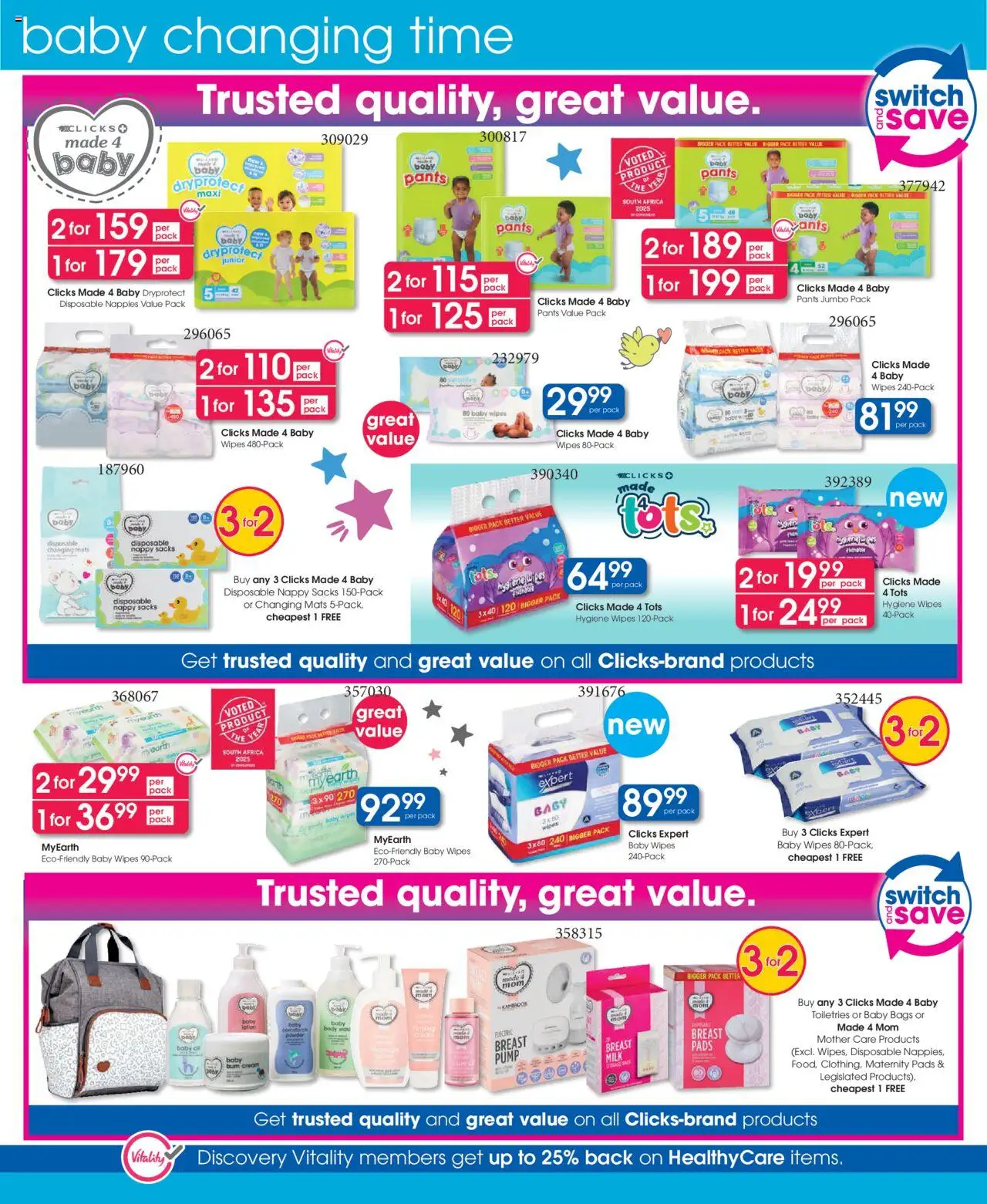 New Clicks catalogue – valid from 23.09.2025 | Page: 22 | Products: Powder, Switch, Cream, Nappies