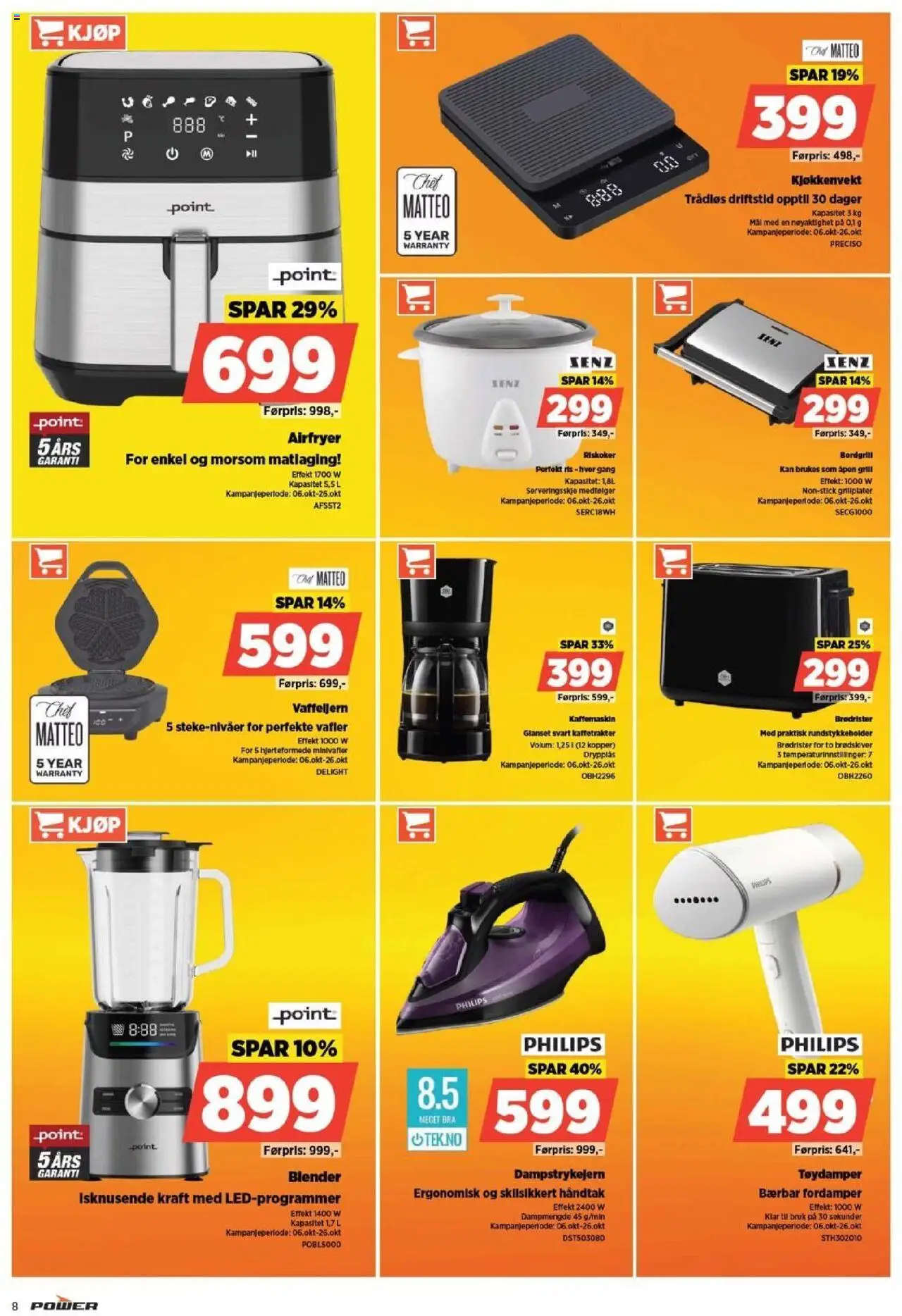 {H1} | Side: 8 | Produkter: Vaffeljern, Kjøkkenvekt, Airfryer, Håndtak