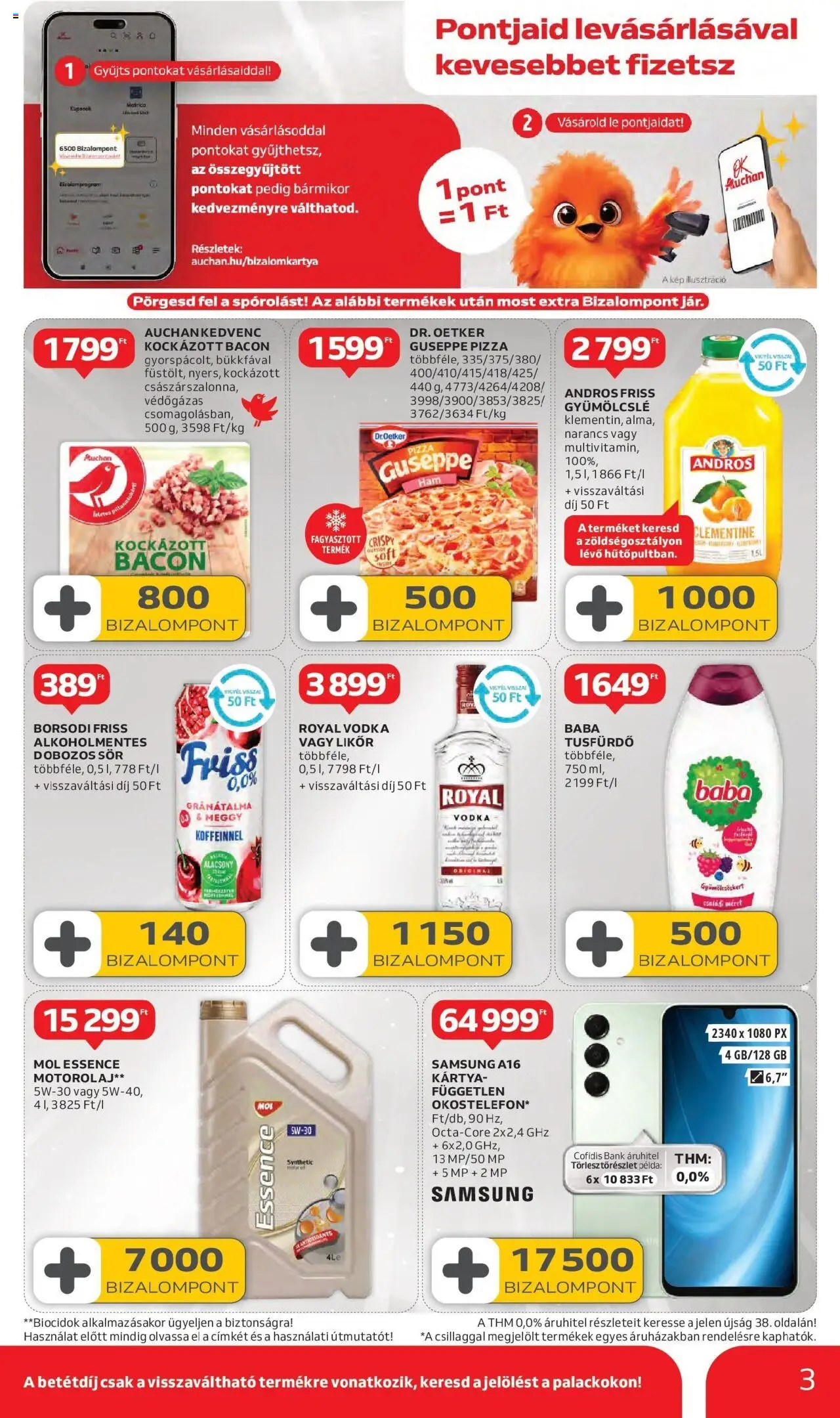 Auchan akciós ujság - amely érvényes a következő dátumtól: 11.09.2025 | Oldal: 3 | Termékek: Kockázott bacon, Gránátalma, Motorolaj, Sör