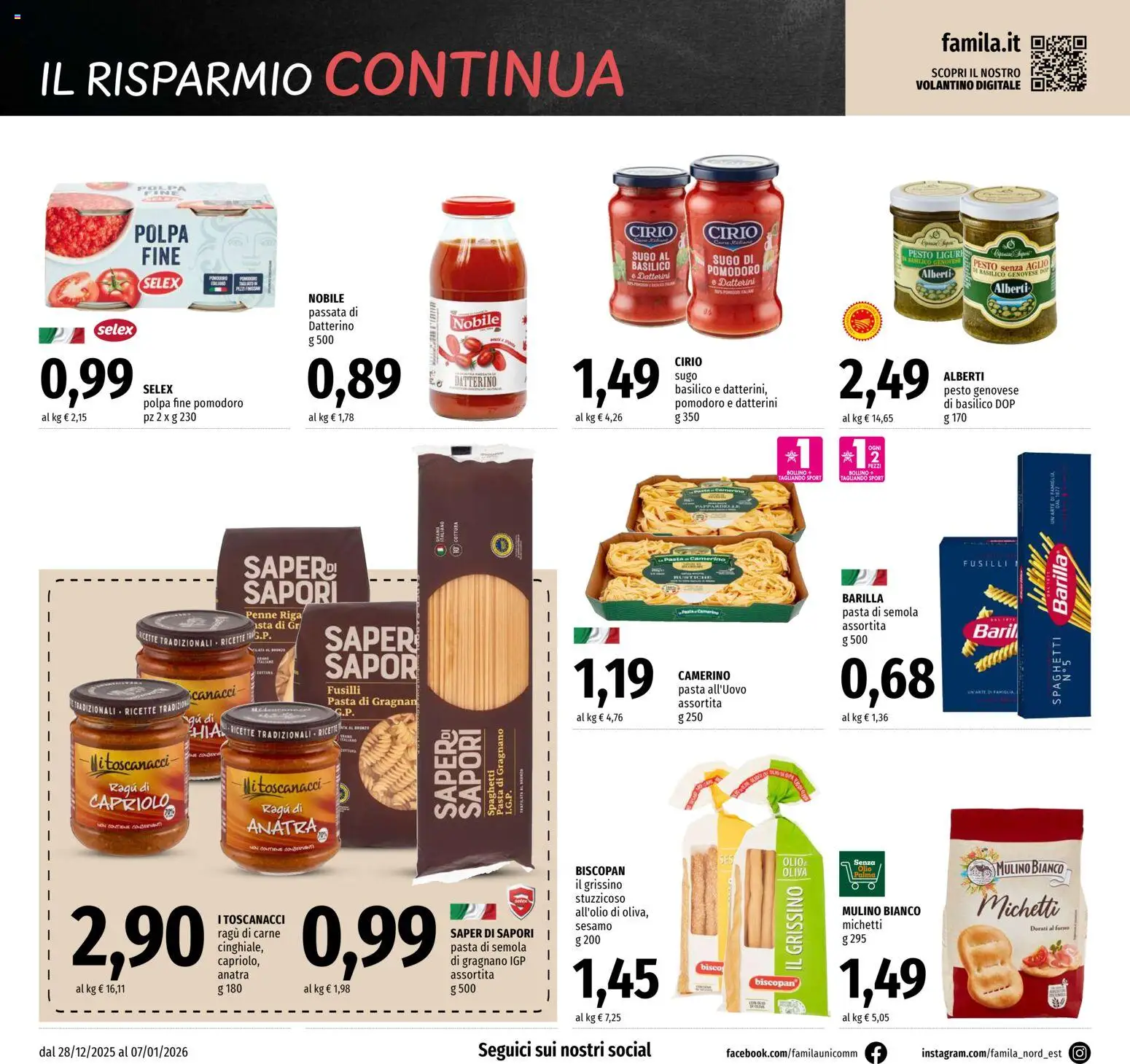Volantino Famila del 28.12.2025 | Pagina: 12 | Prodotti: Pomodoro, Aglio, Forno, Penne
