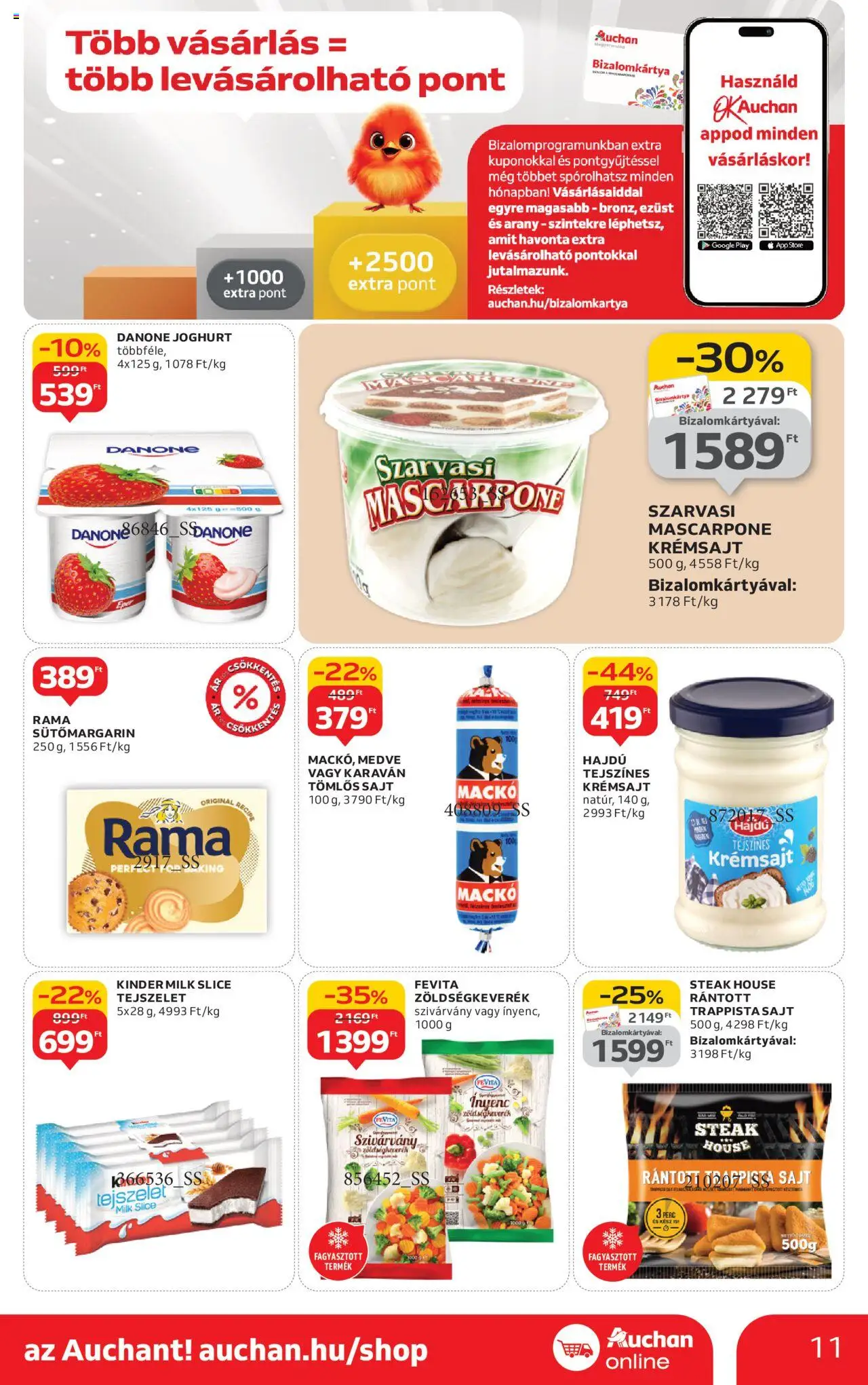 Auchan akciós ujság - amely érvényes a következő dátumtól: 04.09.2025 | Oldal: 11 | Termékek: Zöldségkeverék, Krémsajt, Tejszelet, Trappista sajt
