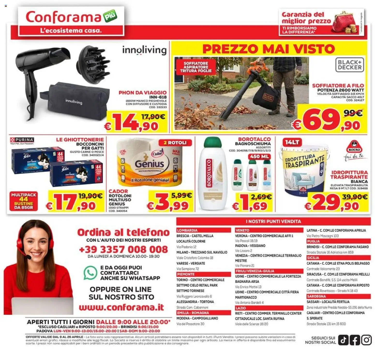 Volantino Conforama del 09.04.2026 | Pagina: 16 | Prodotti: Bagnoschiuma, Pesce, Tè, Telefono