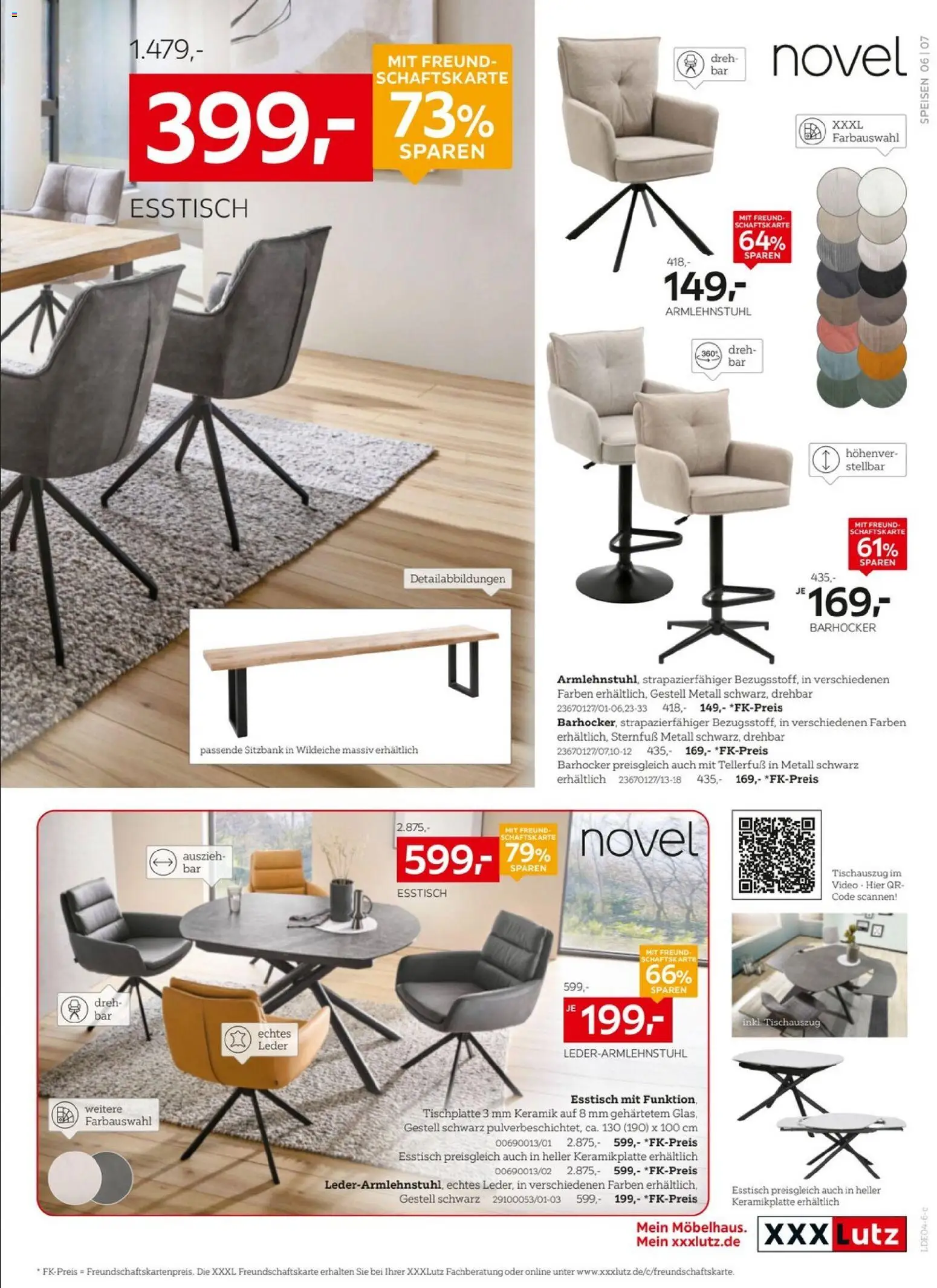 XXXLutz Nr. 1 beim Preis – gültig ab 04.04.2026 | Seite: 7 | Produkte: Esstisch, Sitzbank, Barhocker, Video