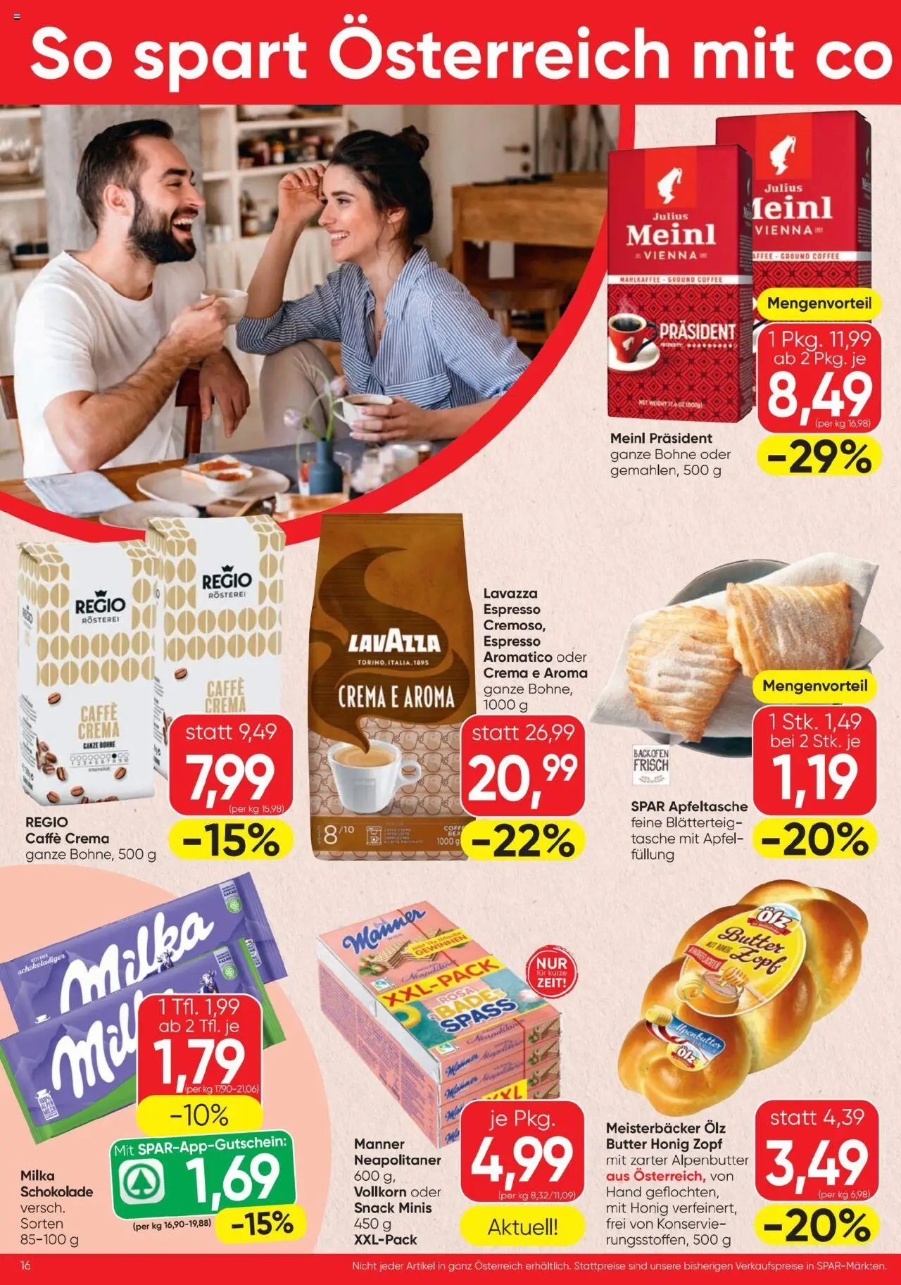Spar Flugblatt gültig ab 31.07.2025 | Seite: 16 | Produkte: Tasche, Butter, Schokolade, Äpfel