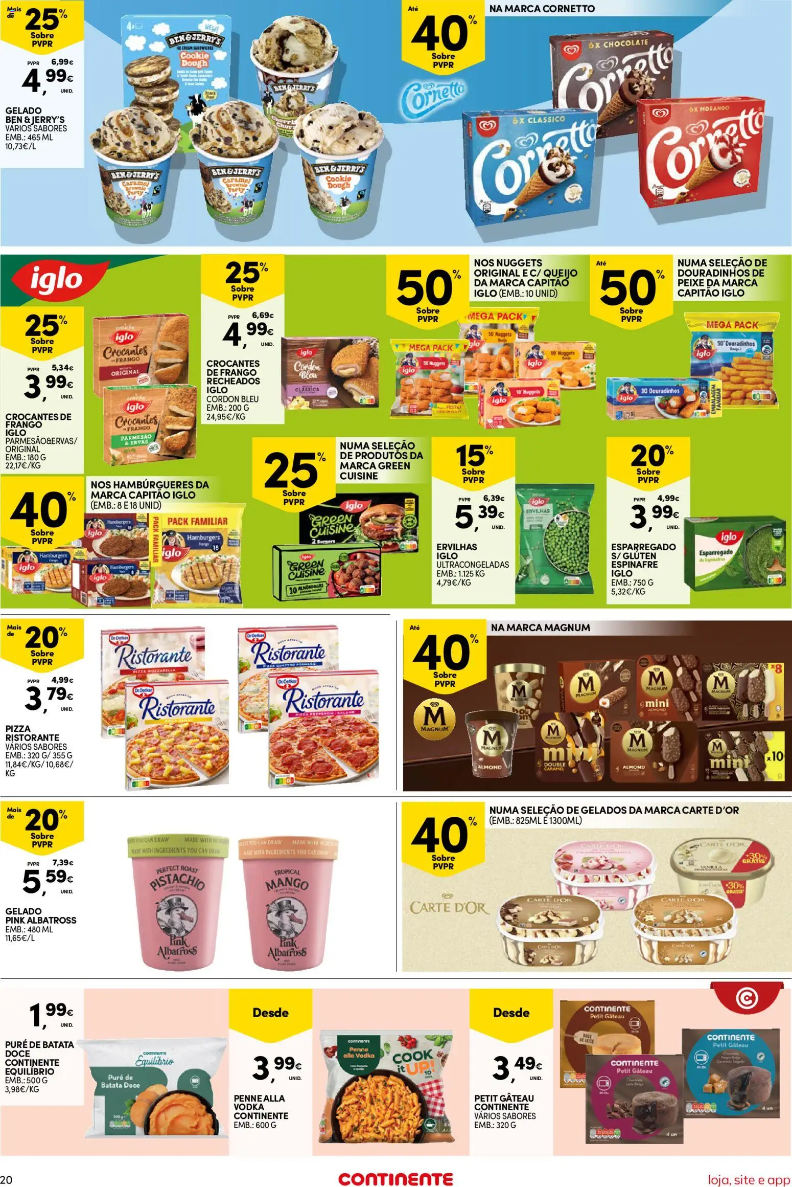 Continente Semanal Continente Bom Dia │ válido de 21.04.2026 | Página: 20 | Produtos: Nuggets de frango, Petit Gateau, Peixe, Nuggets