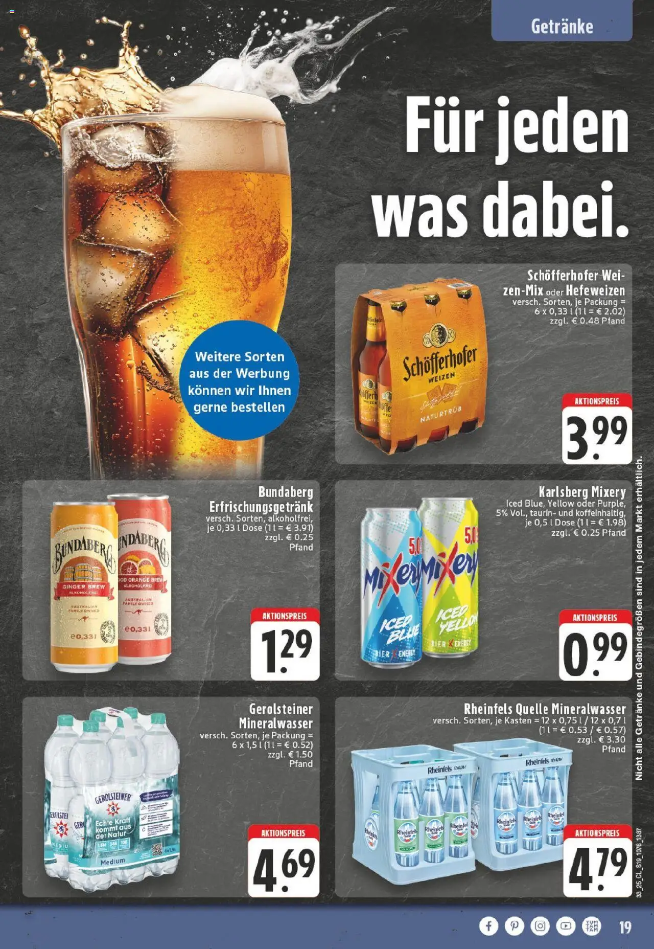 Edeka prospekt Herne-Sodingen	 - gültig ab dem 11.08.2025 | Seite: 19 | Produkte: Energy, Bier, Mixery, Rheinfels quelle