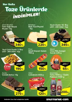 02.01.2026 tarihinden itibaren geçerli olan Onur Market kataloğu önizlemesi | Sayfa: 2 | Ürünler: Peynir, Piliç, Üzüm, Sucuk
