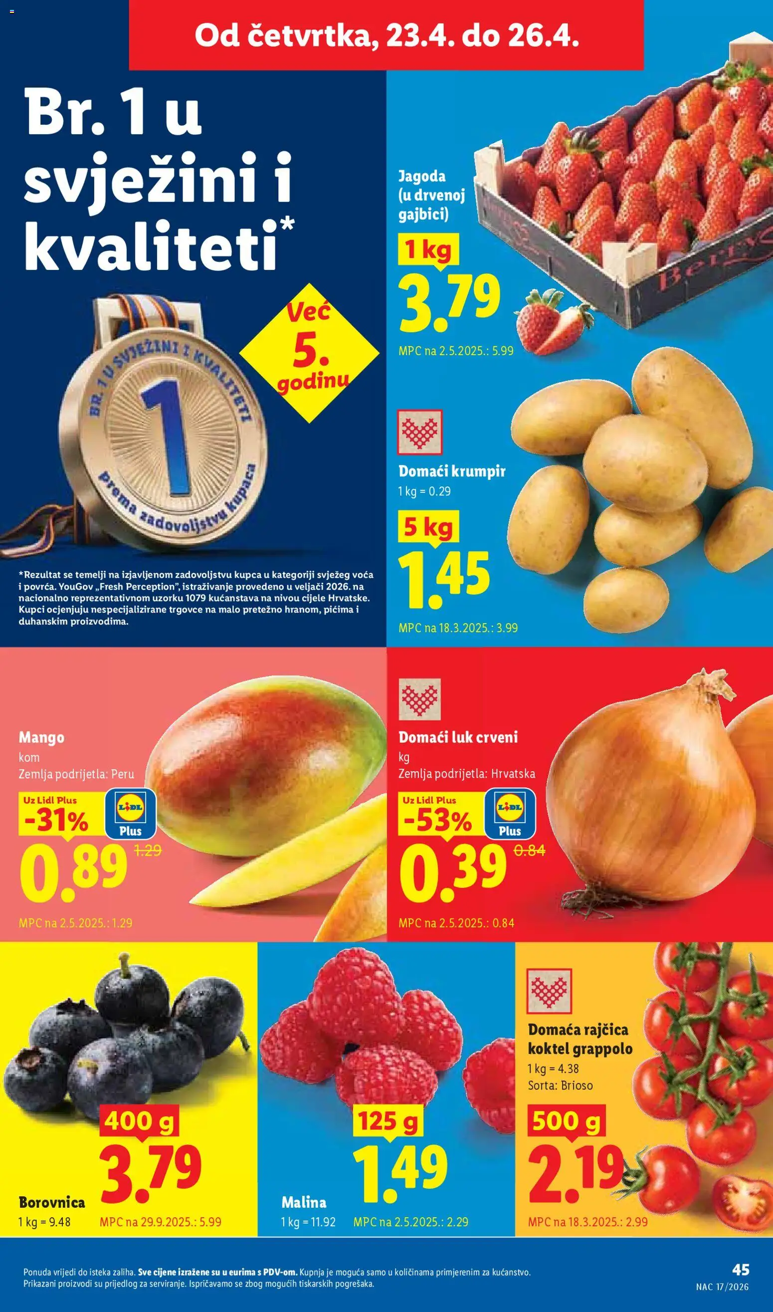 Lidl katalog | vrijedi od 20.04.2026 | Stranica: 45 | Proizvodi: Luk, Mango, Borovnica, Rajčica